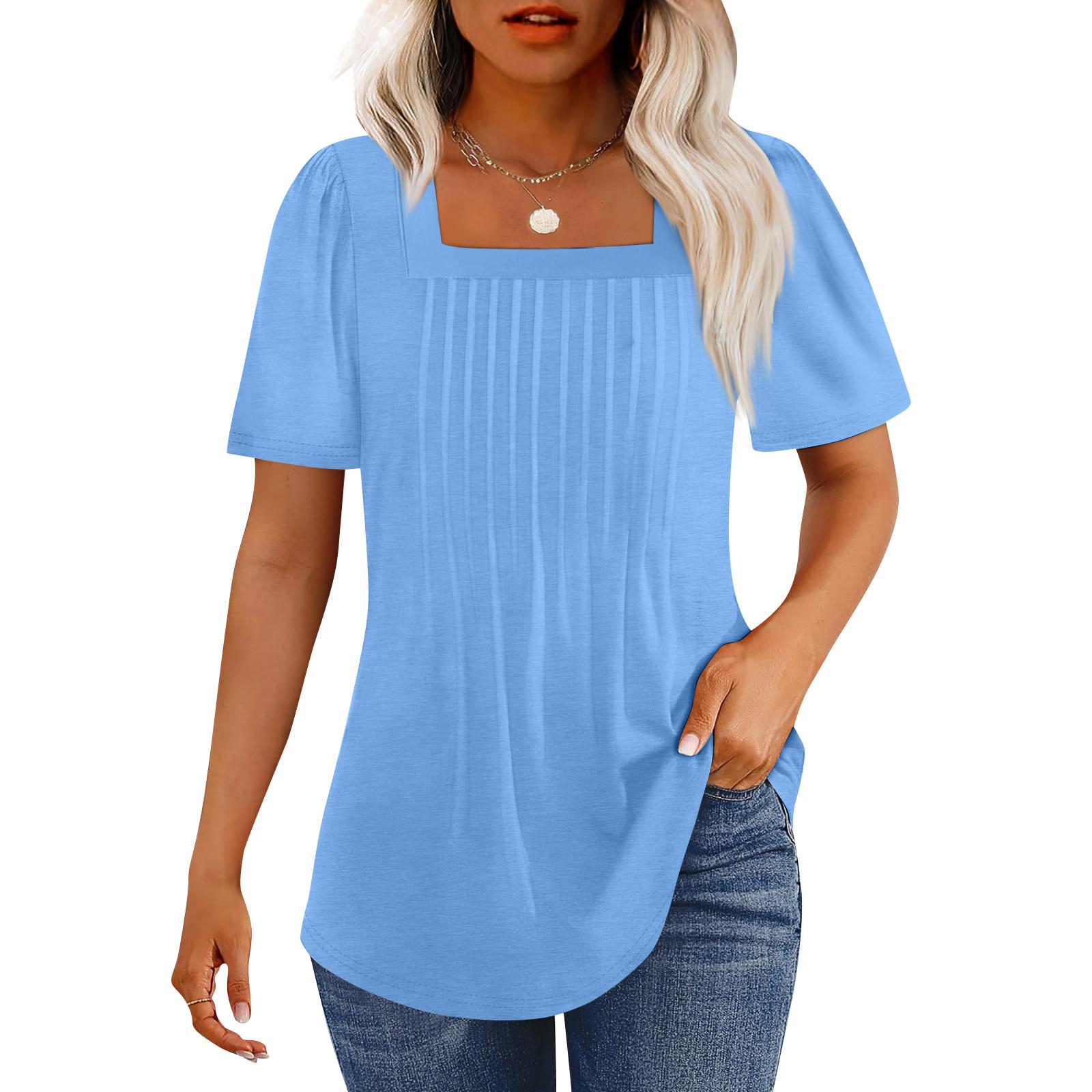 Футболки для женщин с плиссировкой, квадратным вырезом, нарядные повседневные блузки, однотонные, с коротким рукавом, летние топы свободного кроя S синий
Футболки для женщин с плиссировкой, квадратным вырезом, нарядные повседневные блузки, однотонные, с коротким рукавом, летние топы свободного кроя S синий