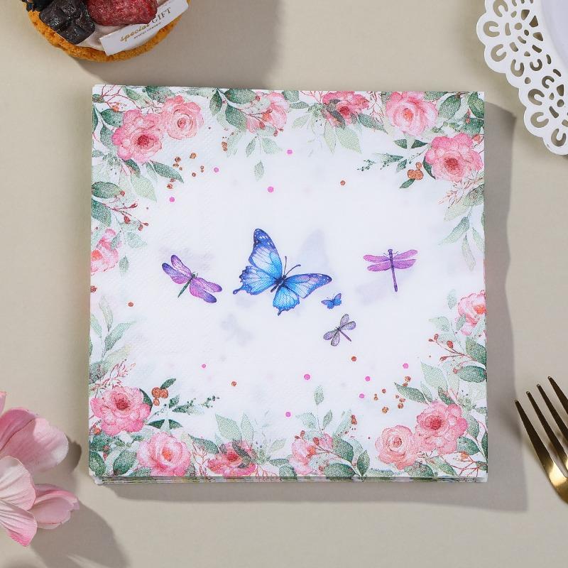 Party Napkins, 20pcs Pink Rose Garden Paper Napkins with Butterfly & Dragonfly, Light Blue Floral Border for Tea Time Dining Table Decor, Naturalis Bag Package
Party Napkins, 20pcs Pink Rose Garden Paper Napkins with Butterfly & Dragonfly, Light Blue Floral Border for Tea Time Dining Table Decor, Naturalis Bag Package
