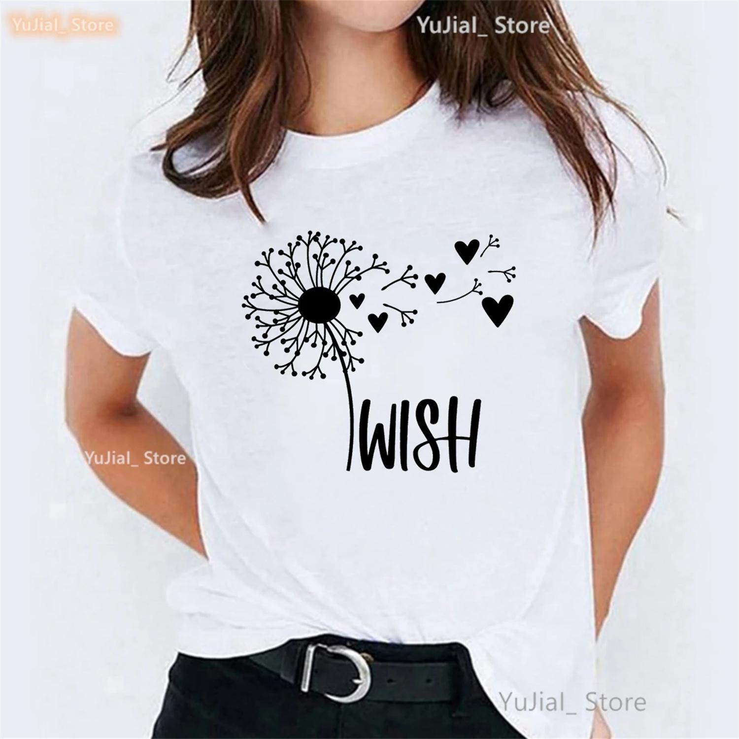 Wish Dandelion Love Graphic Printed T-Shirt Women S Clothing Summer Short Sleeve T-Shirt Femme White Black Pink Tshirt Female XXXXXL
Wish Dandelion Love Graphic Printed T-Shirt Women S Clothing Summer Short Sleeve T-Shirt Femme White Black Pink Tshirt Female XXXXXL