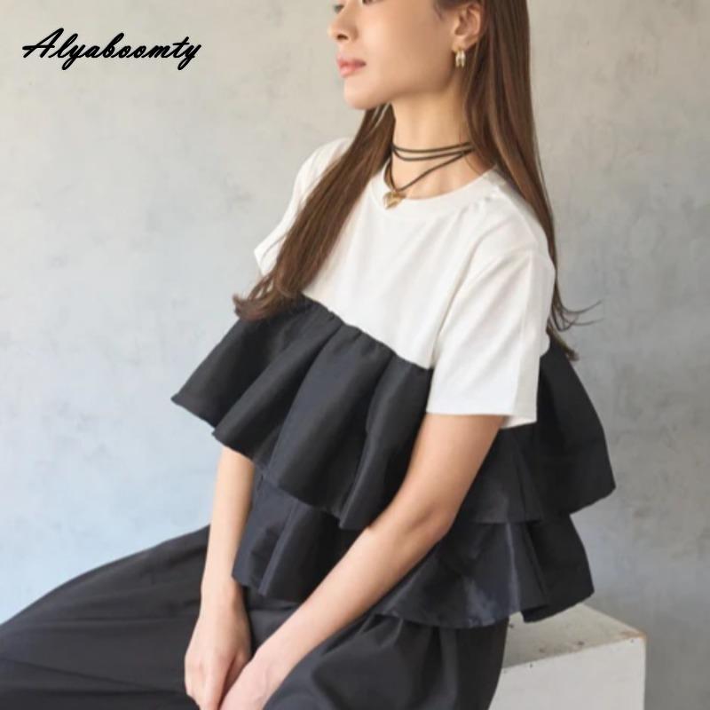 Korean Fashion Summer Women Stylish Cool T-Shirt O Neck White Black Layered Ruffles Patchwork Top Short Sleeve Casual Loose Tee One Size
Korean Fashion Summer Women Stylish Cool T-Shirt O Neck White Black Layered Ruffles Patchwork Top Short Sleeve Casual Loose Tee One Size