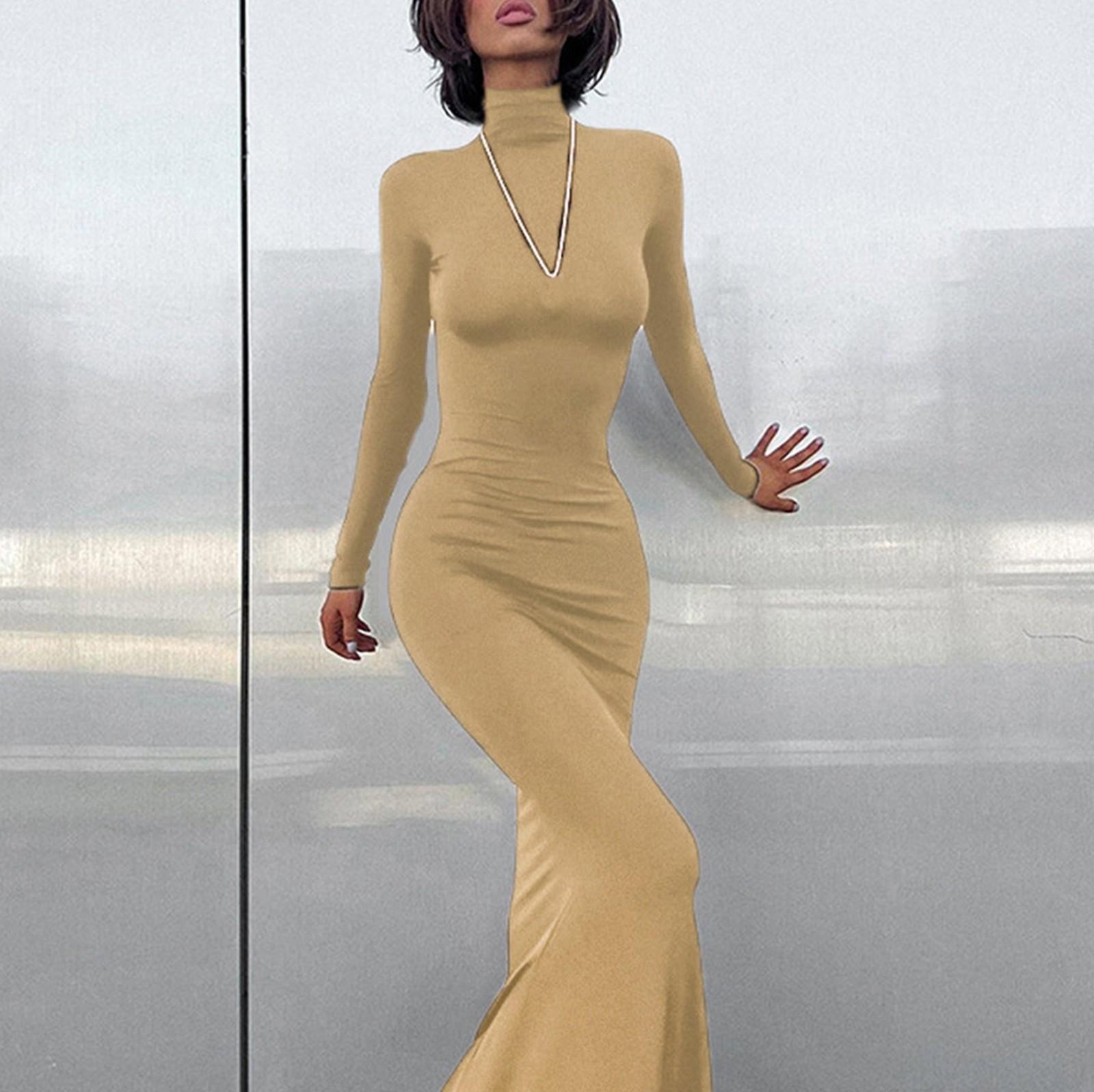 Женское модное сексуальное однотонное платье с высоким воротом и длинными рукавами S хаки
Женское модное сексуальное однотонное платье с высоким воротом и длинными рукавами S хаки