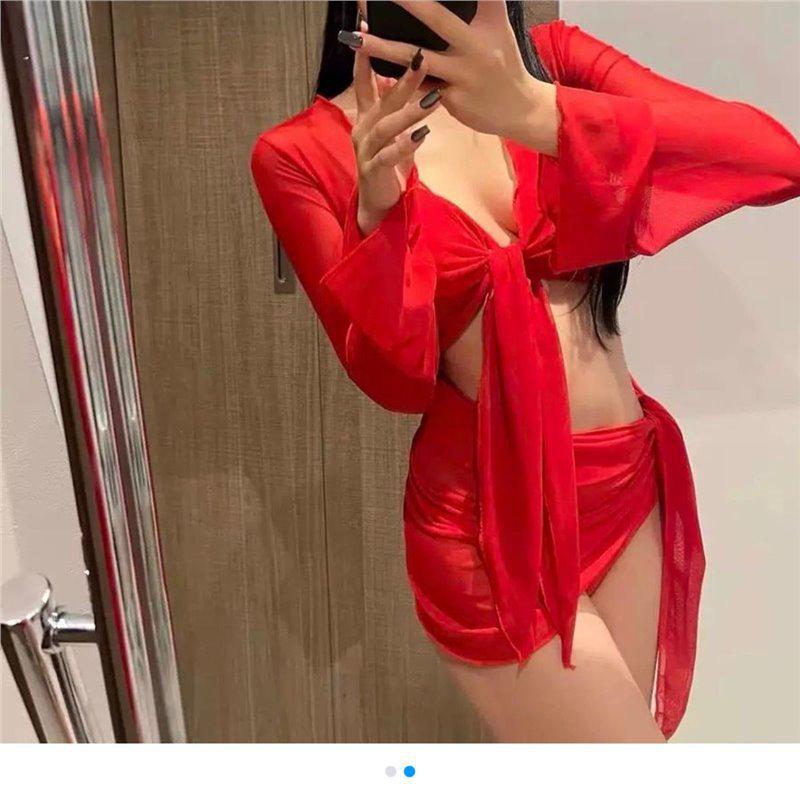 Bright Red Four-Piece Swimsuit Set with Long Sleeve Cover-Up - Enhancing Small Bust and Offering Sexy, Flattering Fit for Vacation. Red M
Bright Red Four-Piece Swimsuit Set with Long Sleeve Cover-Up - Enhancing Small Bust and Offering Sexy, Flattering Fit for Vacation. Red M