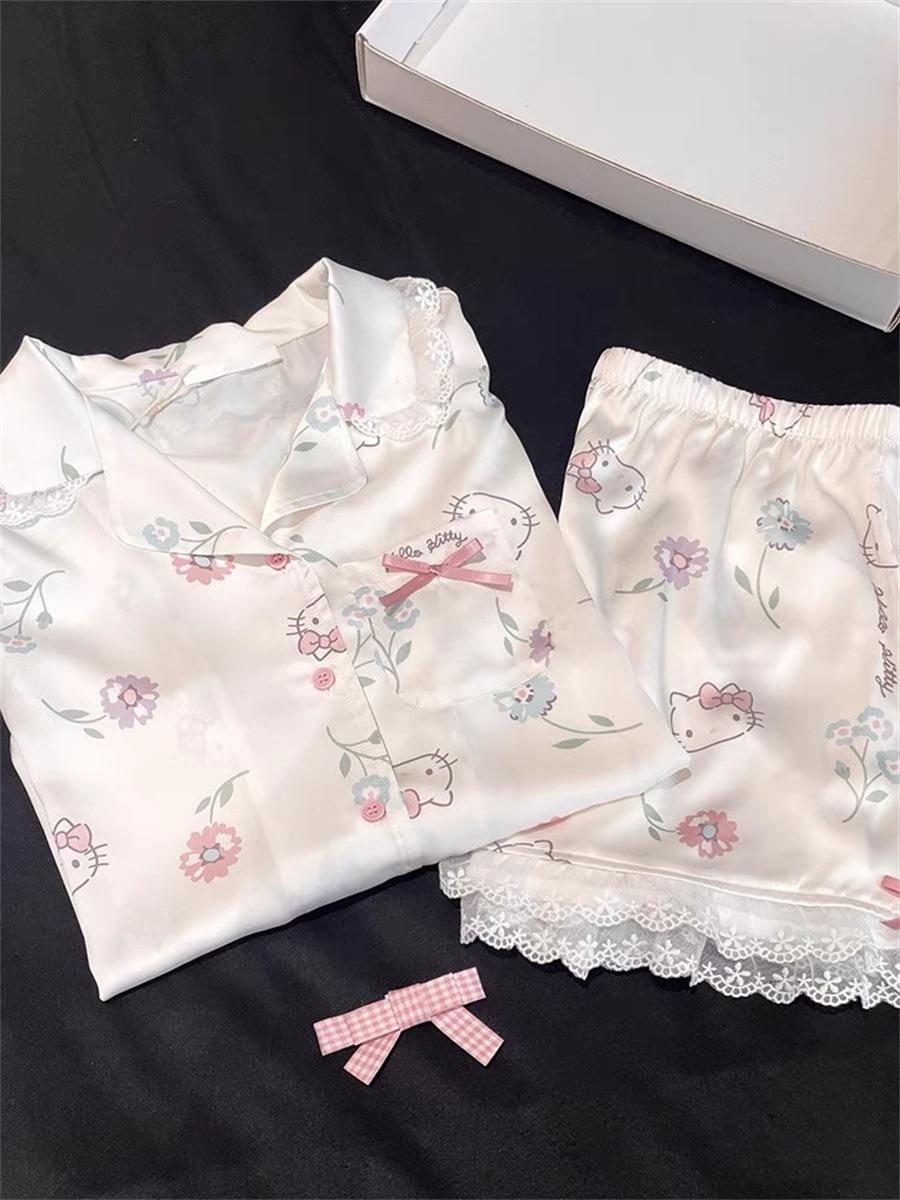 Bow Hello Kitty Pajamas Summer Short Sleeve Shorts Lace Edge Wear Loungewear Girls Xiaoxiangfeng Suit S
Bow Hello Kitty Pajamas Summer Short Sleeve Shorts Lace Edge Wear Loungewear Girls Xiaoxiangfeng Suit S