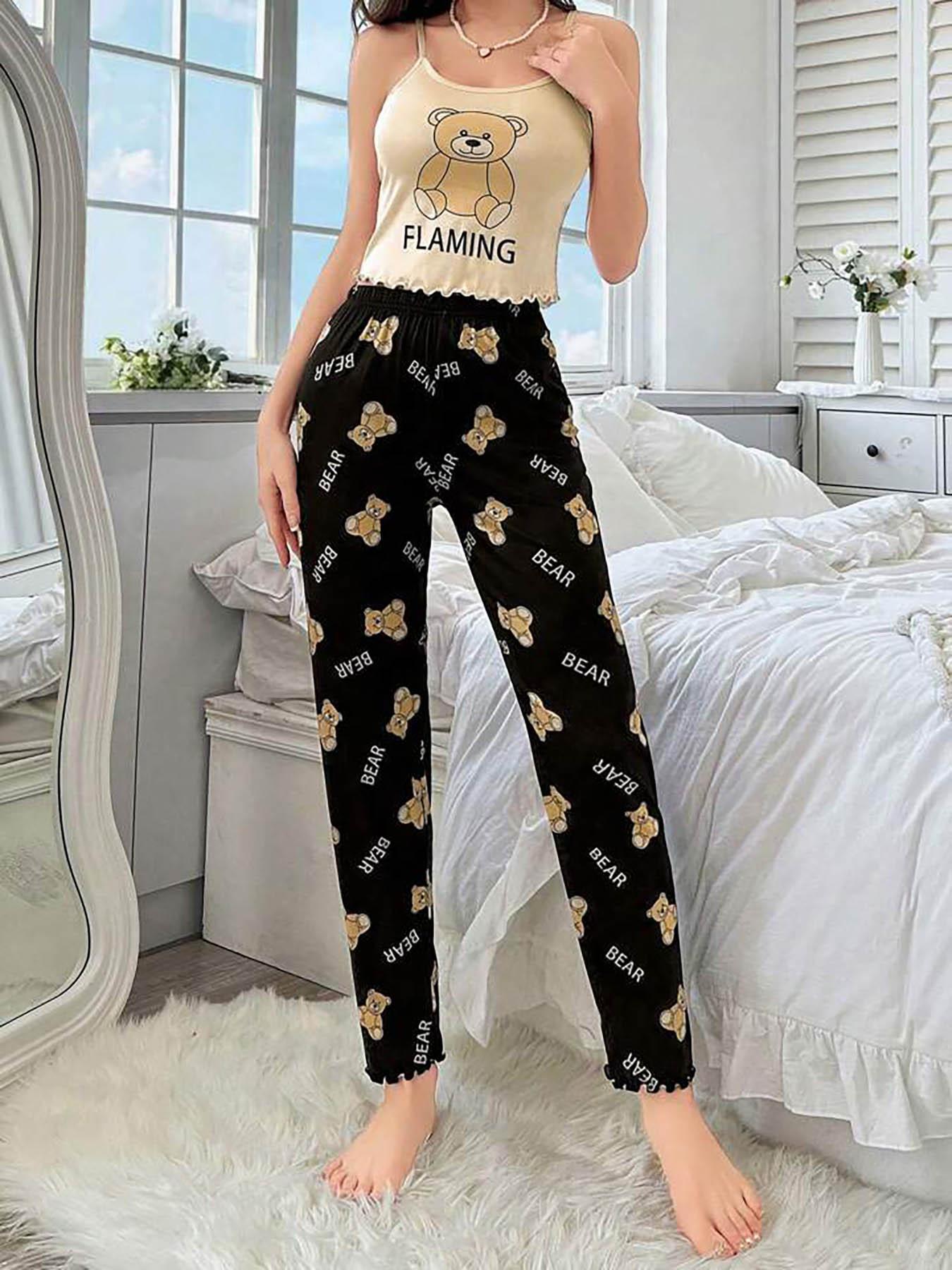 Cartoon bear print suspender trousers pajamas women s suit four seasons home comfort L светло-желтого
Cartoon bear print suspender trousers pajamas women s suit four seasons home comfort L светло-желтого