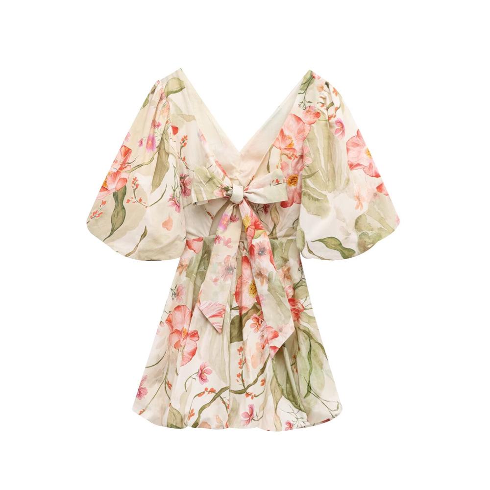 2025 Spring/Summer Women s V-Neck Puff Sleeve Backless Bow-Tie Short Dress S цветочный
2025 Spring/Summer Women s V-Neck Puff Sleeve Backless Bow-Tie Short Dress S цветочный