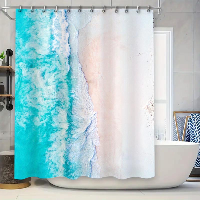 Beach Shower Curtain, Waterproof Printed Fabric For Bathroom Decor Turquoise Blue White Colors, 3D Printing Artistic Print Home W60H190(CM)-1 Pcs
Beach Shower Curtain, Waterproof Printed Fabric For Bathroom Decor Turquoise Blue White Colors, 3D Printing Artistic Print Home W60H190(CM)-1 Pcs