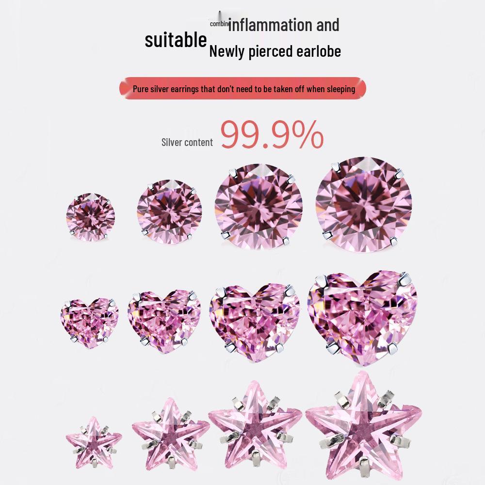 S999 Silver Pink Heart Zircon Earrings: Simple, Versatile Screwback Bone Studs with Sparkling Diamonds S999 Silver (Stamped S999)
S999 Silver Pink Heart Zircon Earrings: Simple, Versatile Screwback Bone Studs with Sparkling Diamonds S999 Silver (Stamped S999)