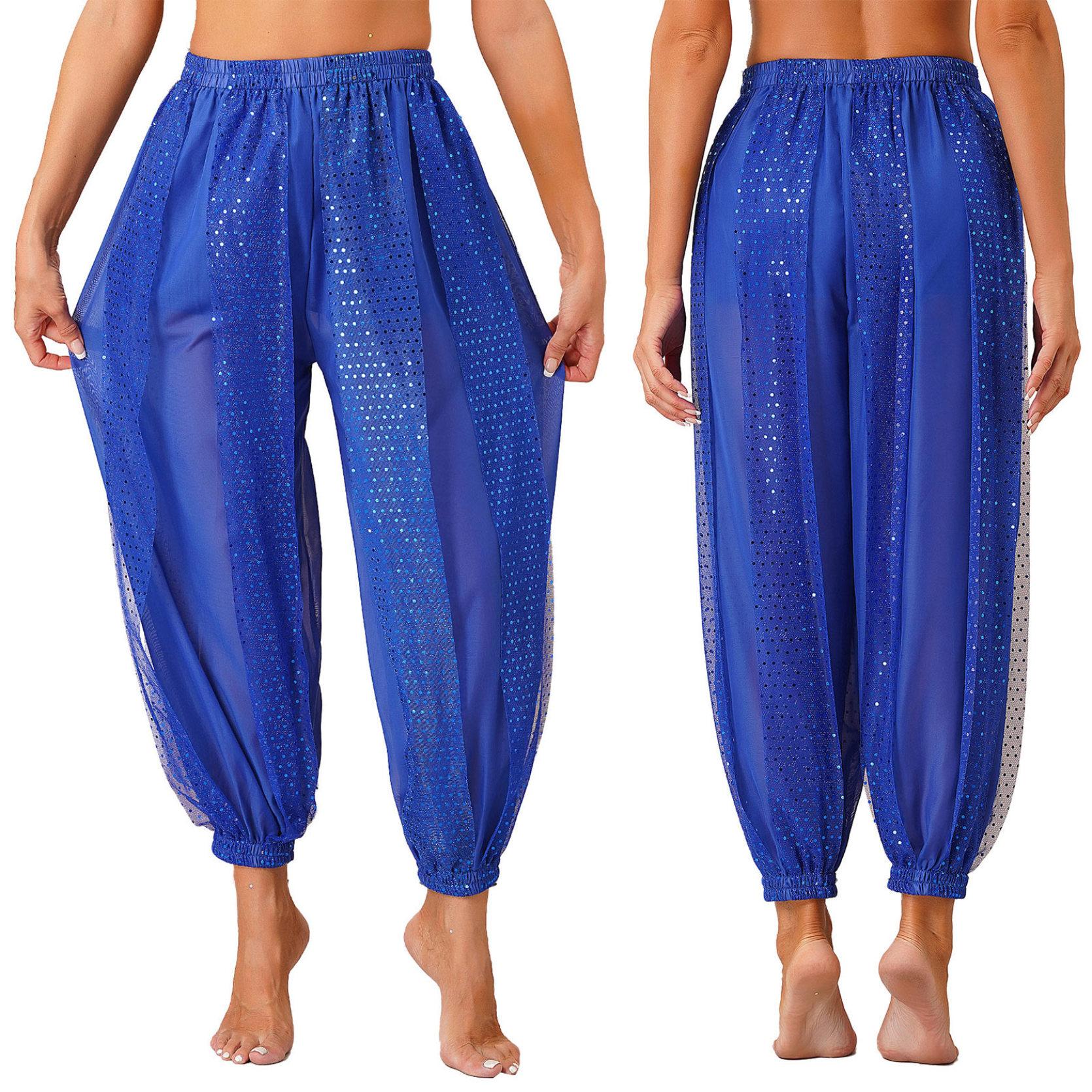 Жіночий костюм для танцю живота, монети, штани-ліхтарики, блискучі штани-шаровари, арабські штани на Хеллоуїн, розрізи збоку, блискітки One Size королівський синій колір
Жіночий костюм для танцю живота, монети, штани-ліхтарики, блискучі штани-шаровари, арабські штани на Хеллоуїн, розрізи збоку, блискітки One Size королівський синій колір