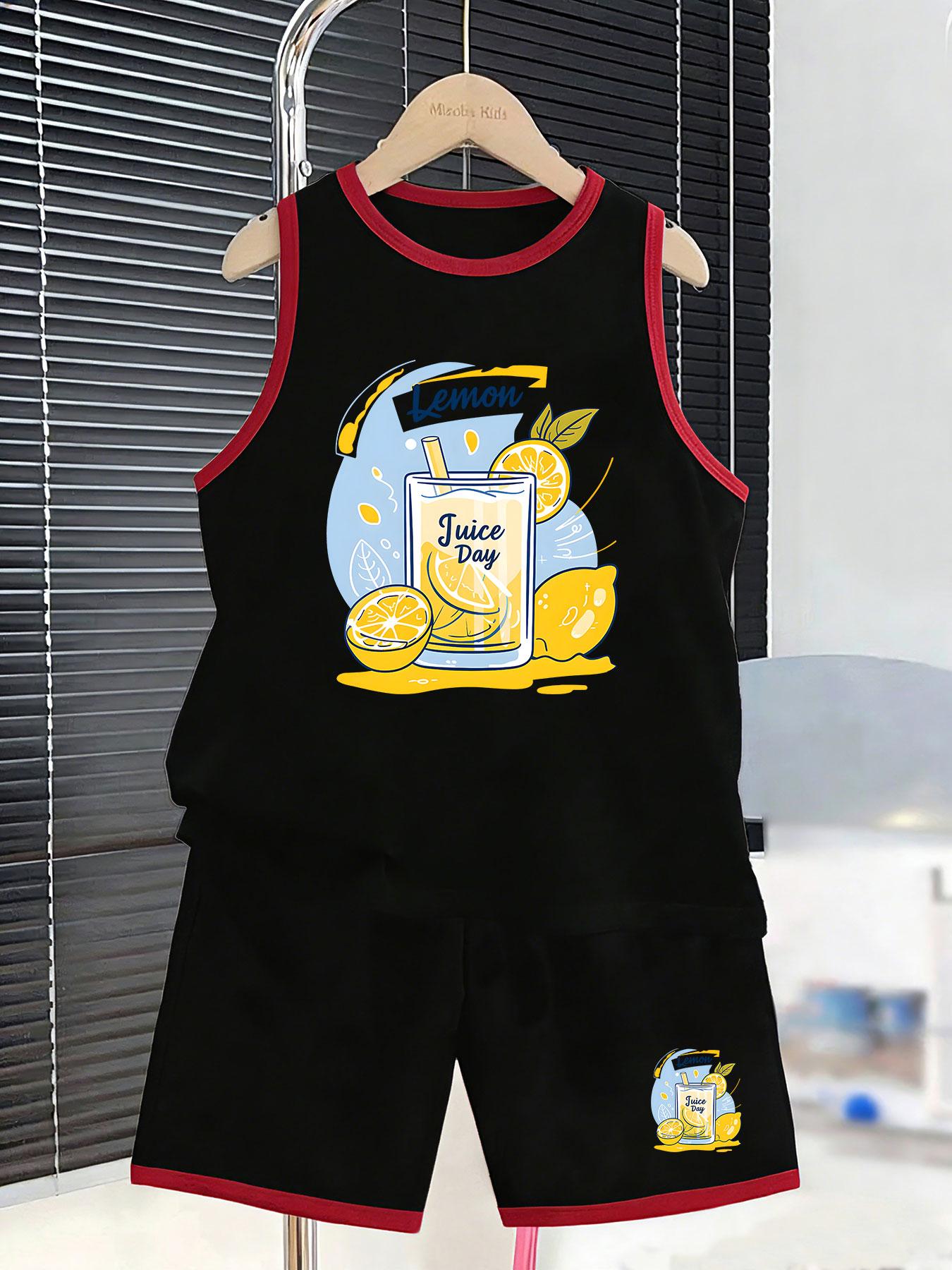 Boys summer fruit style outfit with Lemon Juice Day print. Lightweight breathable material, flexible cutting for casual daily and outdoor activities. 7Y чорний
Boys summer fruit style outfit with Lemon Juice Day print. Lightweight breathable material, flexible cutting for casual daily and outdoor activities. 7Y чорний