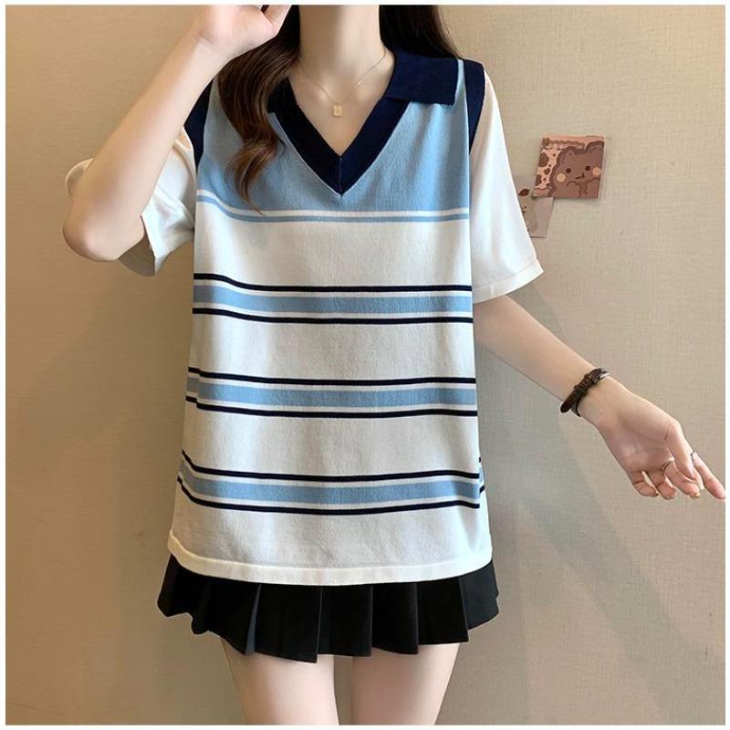 Striped Women s T-shirts Loose V-neck Contrasting Color Woman Short Sleeved Top Summer Casual Fashionable Ladies Pullover New Trend Tees XXL синій
Striped Women s T-shirts Loose V-neck Contrasting Color Woman Short Sleeved Top Summer Casual Fashionable Ladies Pullover New Trend Tees XXL синій
