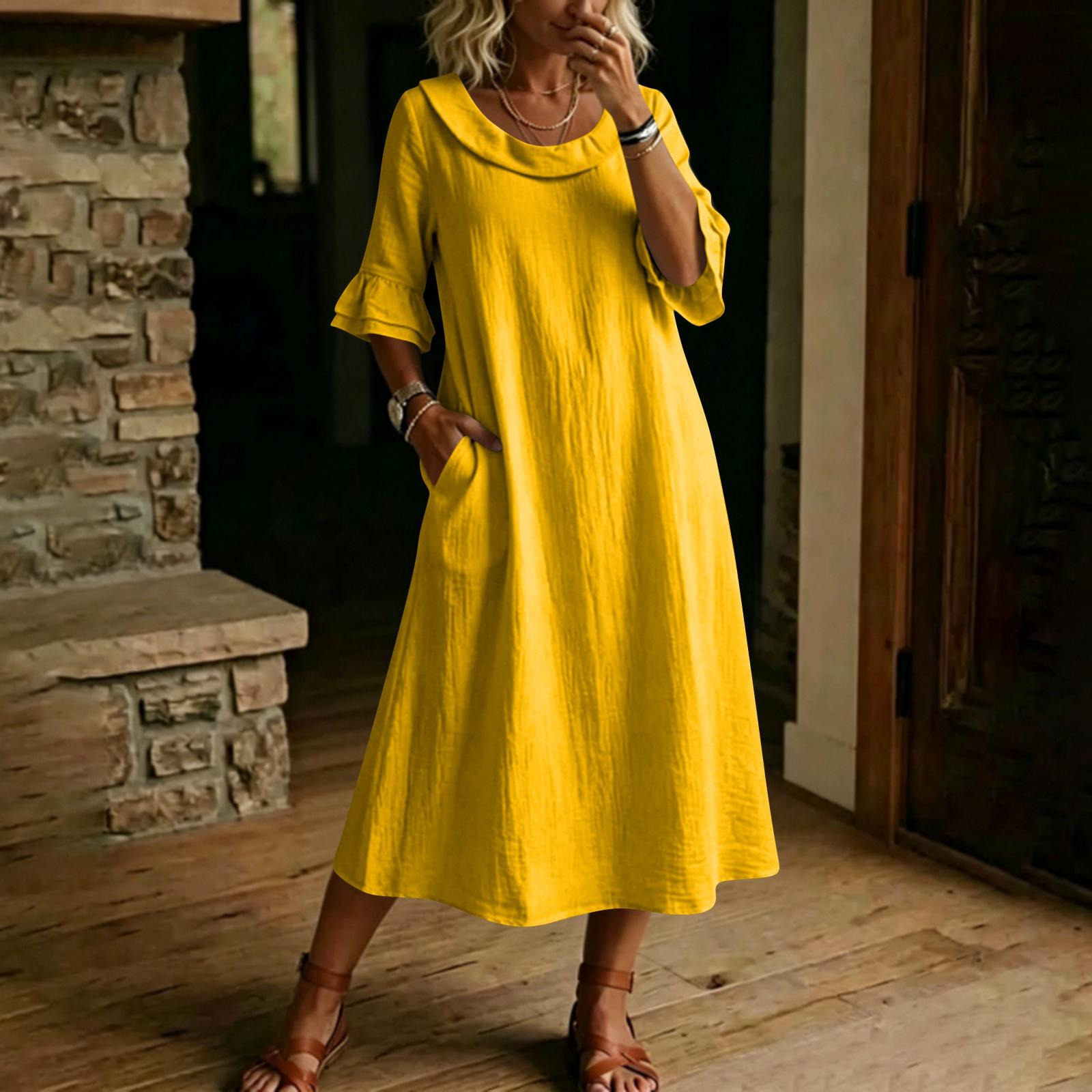 Women Casual Loose Fit Midi Dress Five-Sleeve Round Neck Dress with Pockets Summer Everyday Wear Comfortable Lightweight XL жовтий
Women Casual Loose Fit Midi Dress Five-Sleeve Round Neck Dress with Pockets Summer Everyday Wear Comfortable Lightweight XL жовтий