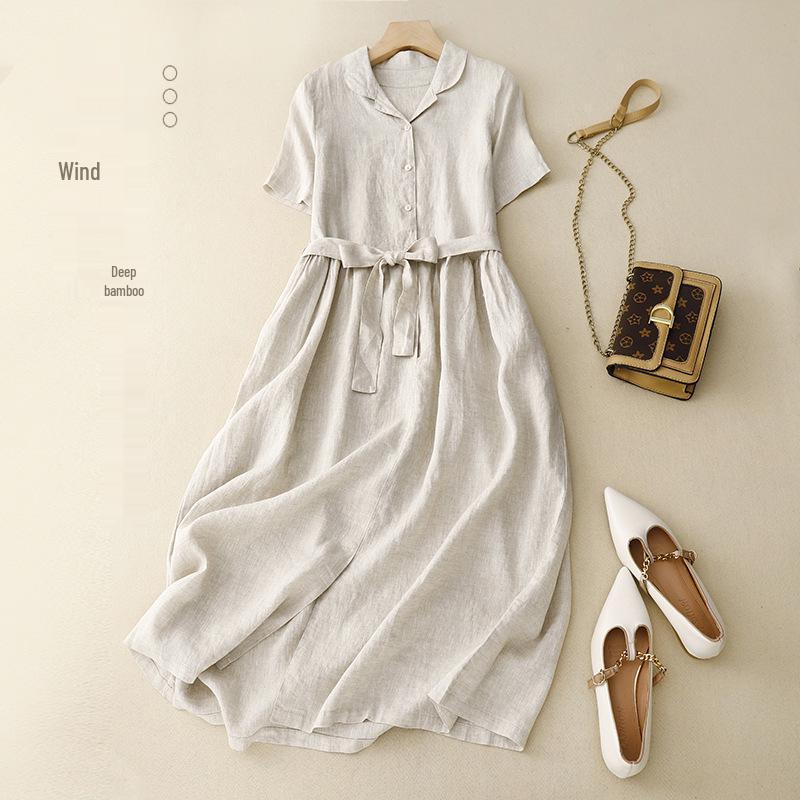 Women s Retro Cotton Linen Short Sleeve Swing Dress with Turn-Down Collar and Tie Waist Medium
Women s Retro Cotton Linen Short Sleeve Swing Dress with Turn-Down Collar and Tie Waist Medium