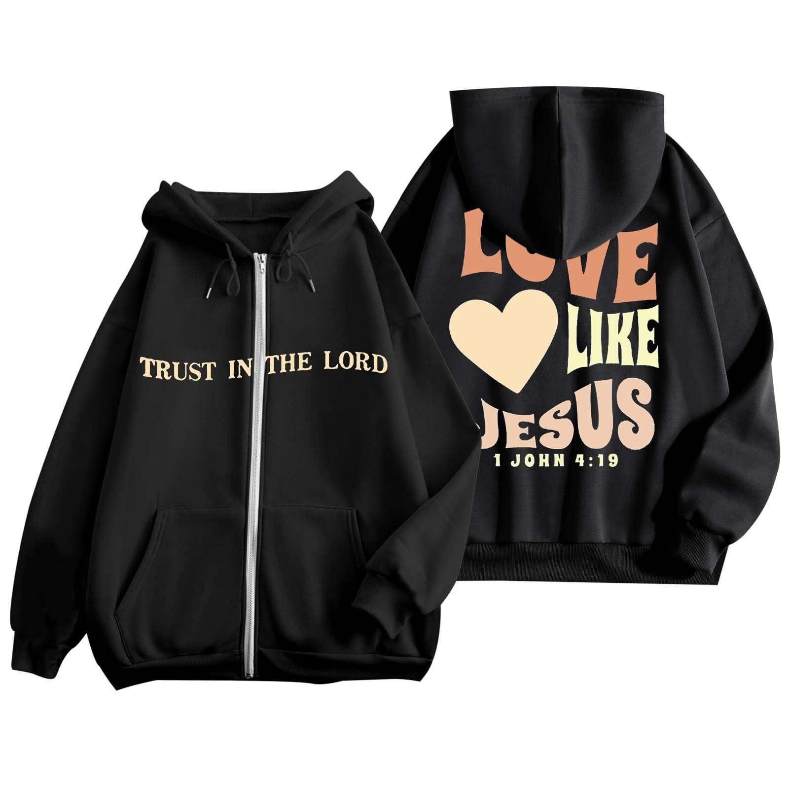 Женская модная повседневная куртка с длинными рукавами и принтом на молнии с капюшоном L чёрный