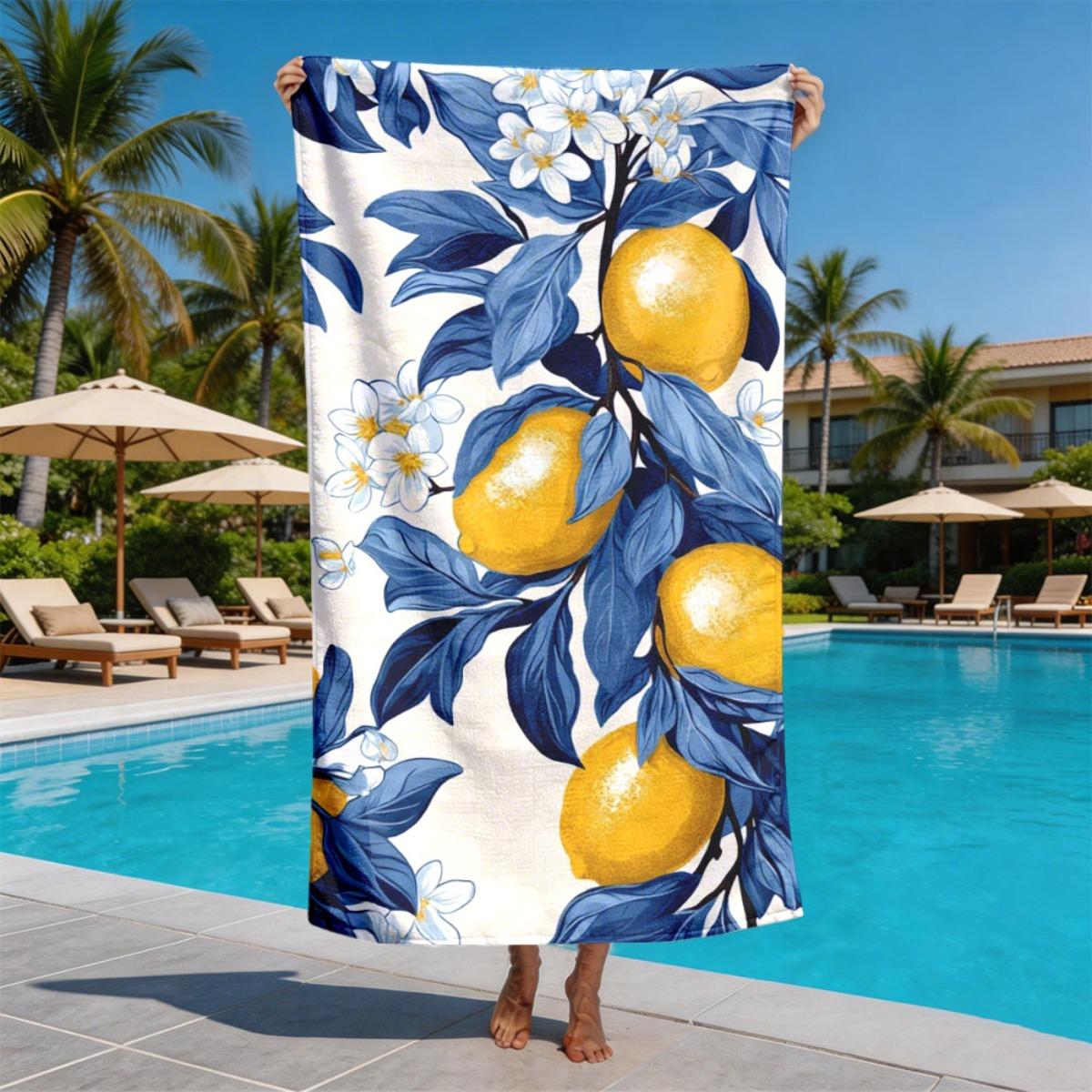 Blue and yellow fresh lemon pattern polyester microfiber beach towel is highly absorbent suitable for swimming and beach outings W30*H60(CM)
Blue and yellow fresh lemon pattern polyester microfiber beach towel is highly absorbent suitable for swimming and beach outings W30*H60(CM)
