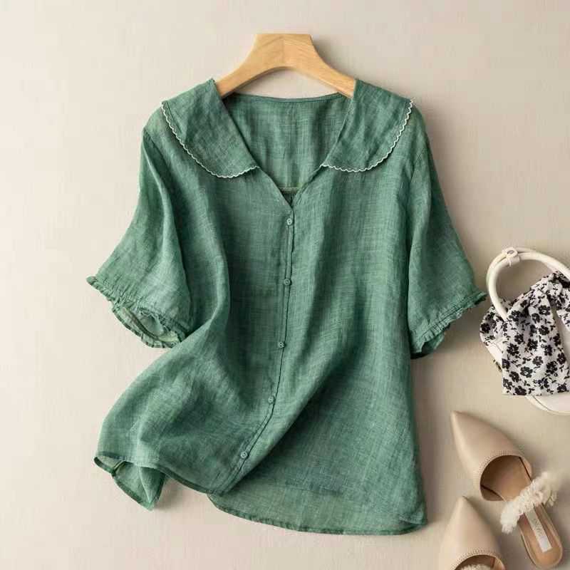 Women s Linen Peter Pan Collar Short-Sleeve Button-Down Blouse S зелений
Women s Linen Peter Pan Collar Short-Sleeve Button-Down Blouse S зелений