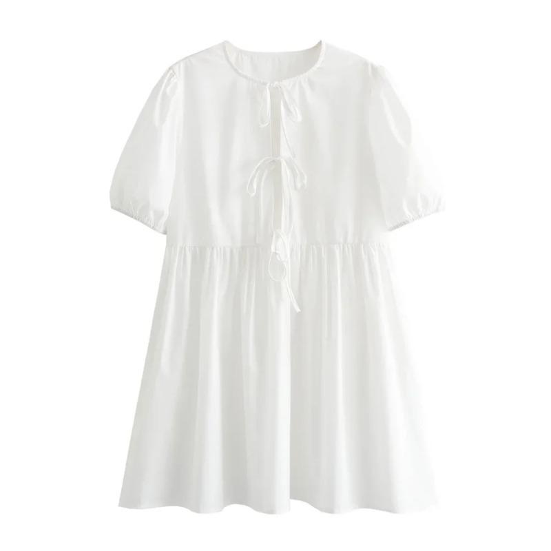 Коротка жіноча літня повсякденна сукня з круглим вирізом і короткими рукавами, видалена на шнурівці, з бантом, Однотонний простий жіночий одяг L
Коротка жіноча літня повсякденна сукня з круглим вирізом і короткими рукавами, видалена на шнурівці, з бантом, Однотонний простий жіночий одяг L