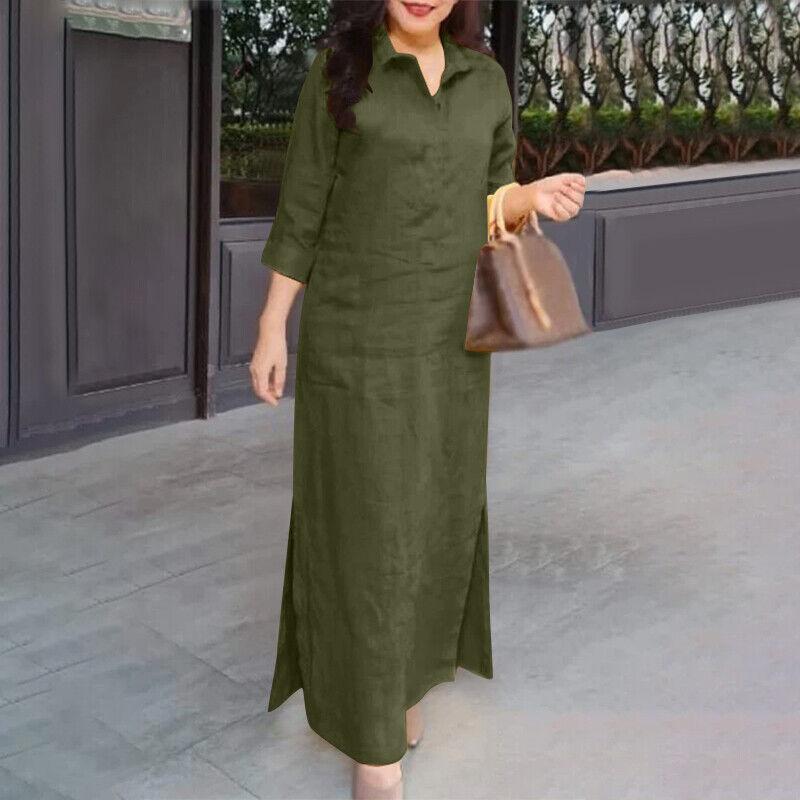 Женское однотонное простое платье с длинными рукавами, ретро-рубашка с лацканами и боковыми разрезами, длинная юбка, повседневное свободное длинное платье из хлопка S зелёный
Женское однотонное простое платье с длинными рукавами, ретро-рубашка с лацканами и боковыми разрезами, длинная юбка, повседневное свободное длинное платье из хлопка S зелёный