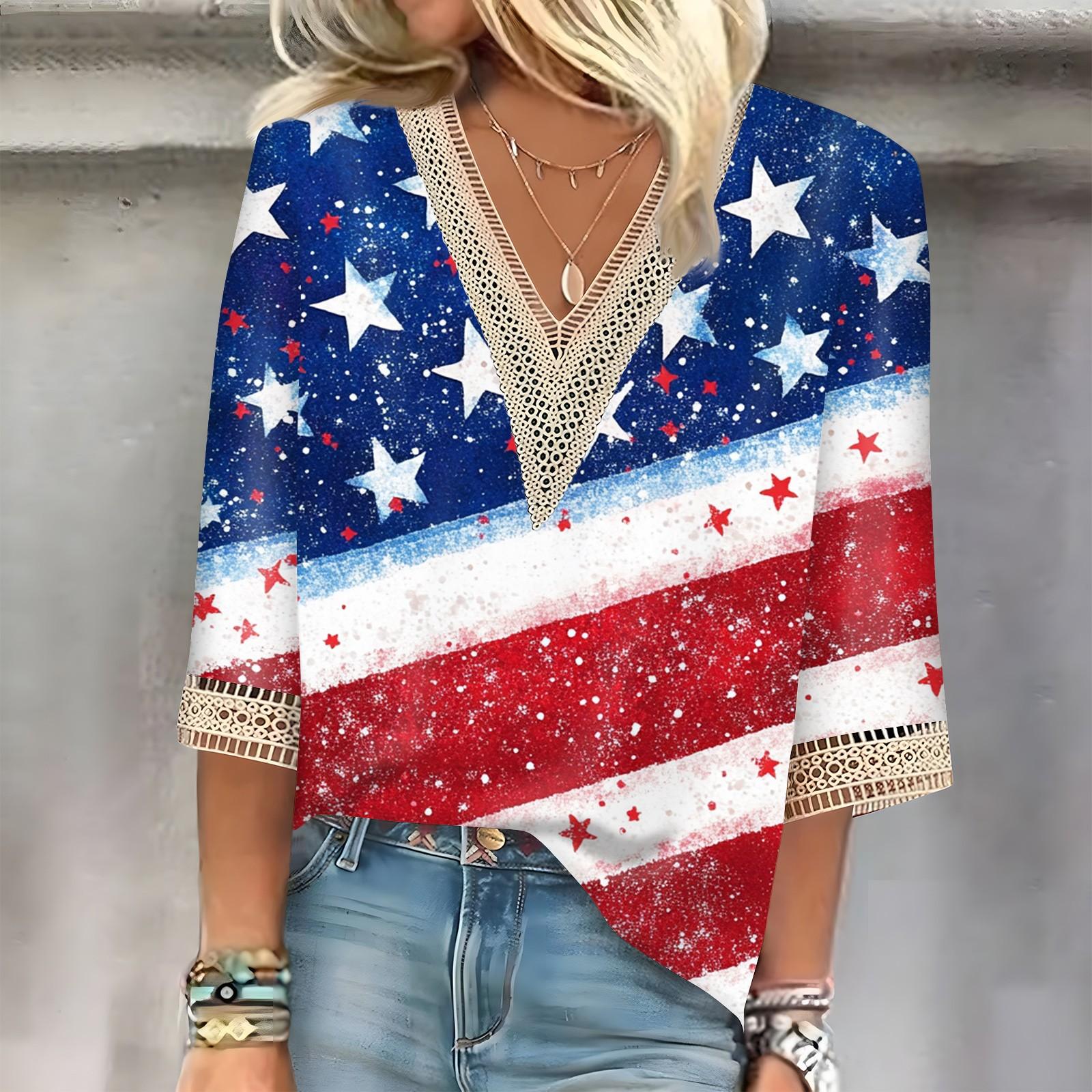 Women s Fashion Casual Lace Seven Sleeve V-Neck Independence Day Printed Top L винний
Women s Fashion Casual Lace Seven Sleeve V-Neck Independence Day Printed Top L винний