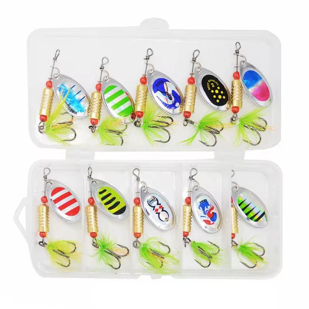 10pcs/set Green Fluff Fishing Metal Spoon Lure Rotating Wobblers Treble Hooks Perch 3.5g type
10pcs/set Green Fluff Fishing Metal Spoon Lure Rotating Wobblers Treble Hooks Perch 3.5g type