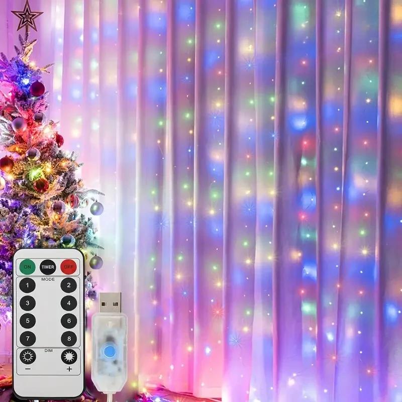 1/2/3М *3М Светодиодная гирлянда 8 режимов Сказочная гирлянда Для помещений и улицы Сказочная Свадебная вечеринка Занавес USB Пульт управления Огни Декор 3Mx1M разноцветный