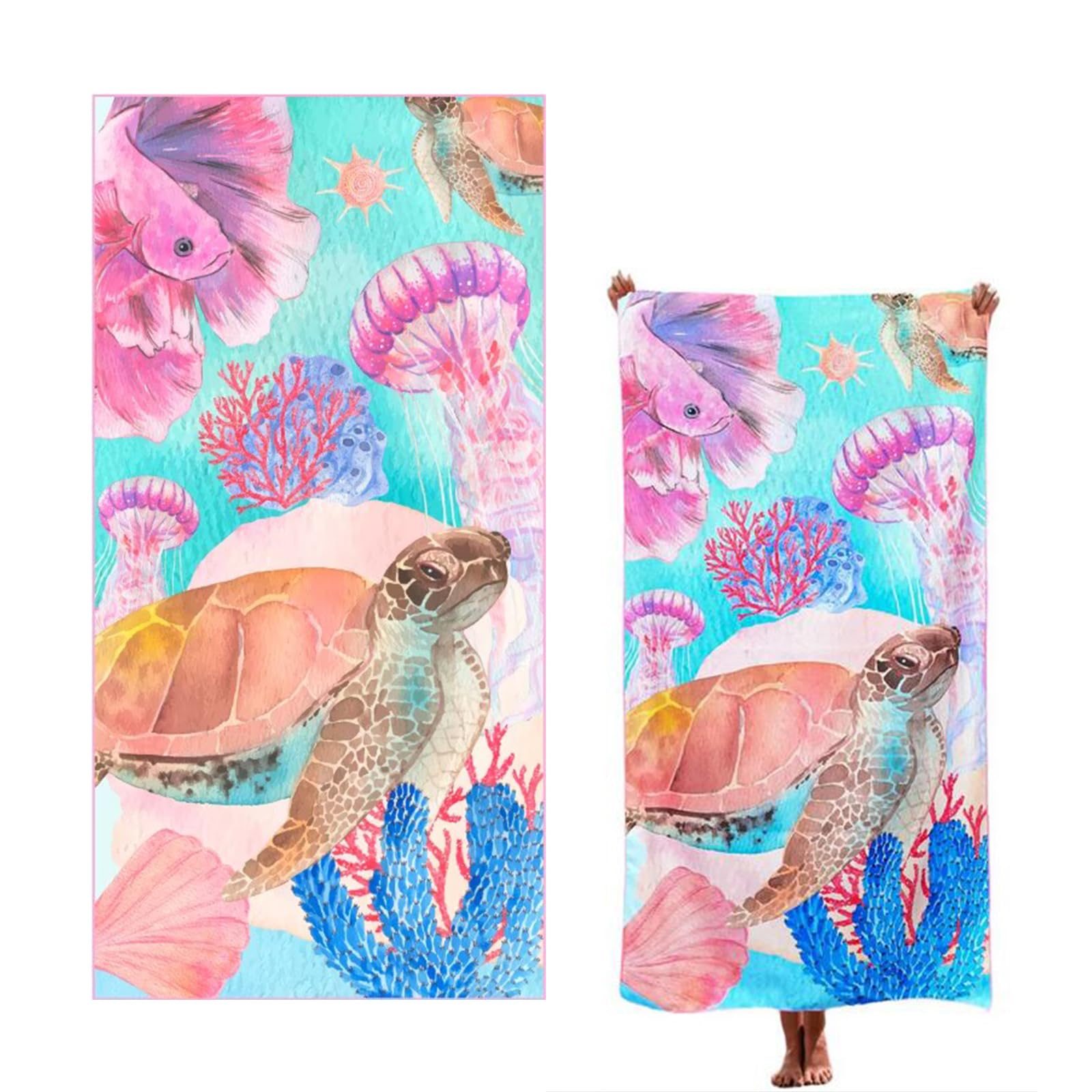 Watercolor Sea Turtle Jellyfish Coral Beach Towel Extra Large Quick Dry Microfiber Sand Free for Pool Travel Washable W30*H60(CM)
Watercolor Sea Turtle Jellyfish Coral Beach Towel Extra Large Quick Dry Microfiber Sand Free for Pool Travel Washable W30*H60(CM)