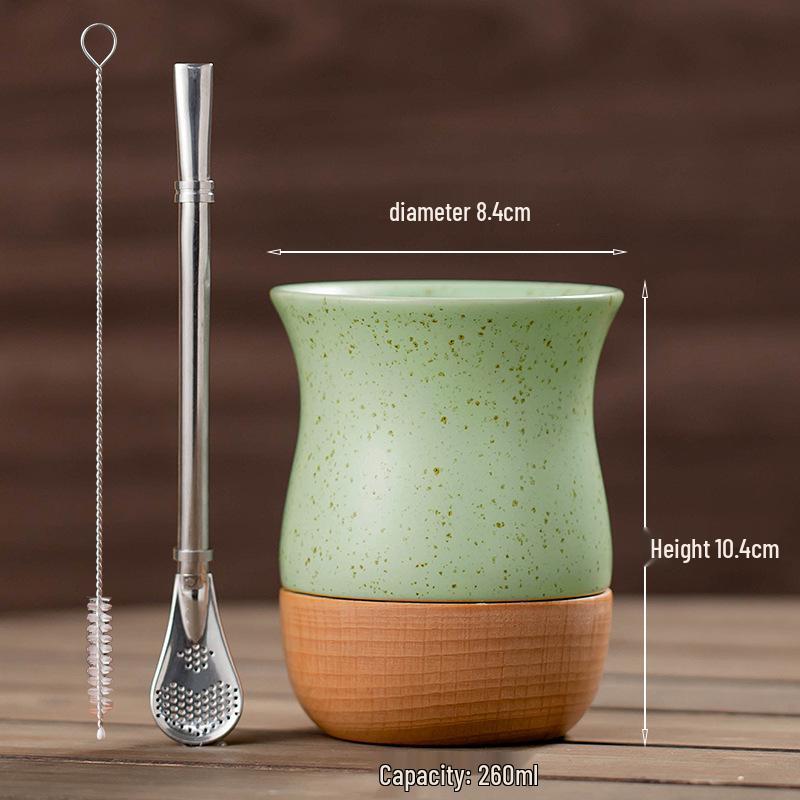 Ceramic Mate Tea Cup with Wooden Base and Stainless Steel Straw Spoon 260ml
Ceramic Mate Tea Cup with Wooden Base and Stainless Steel Straw Spoon 260ml