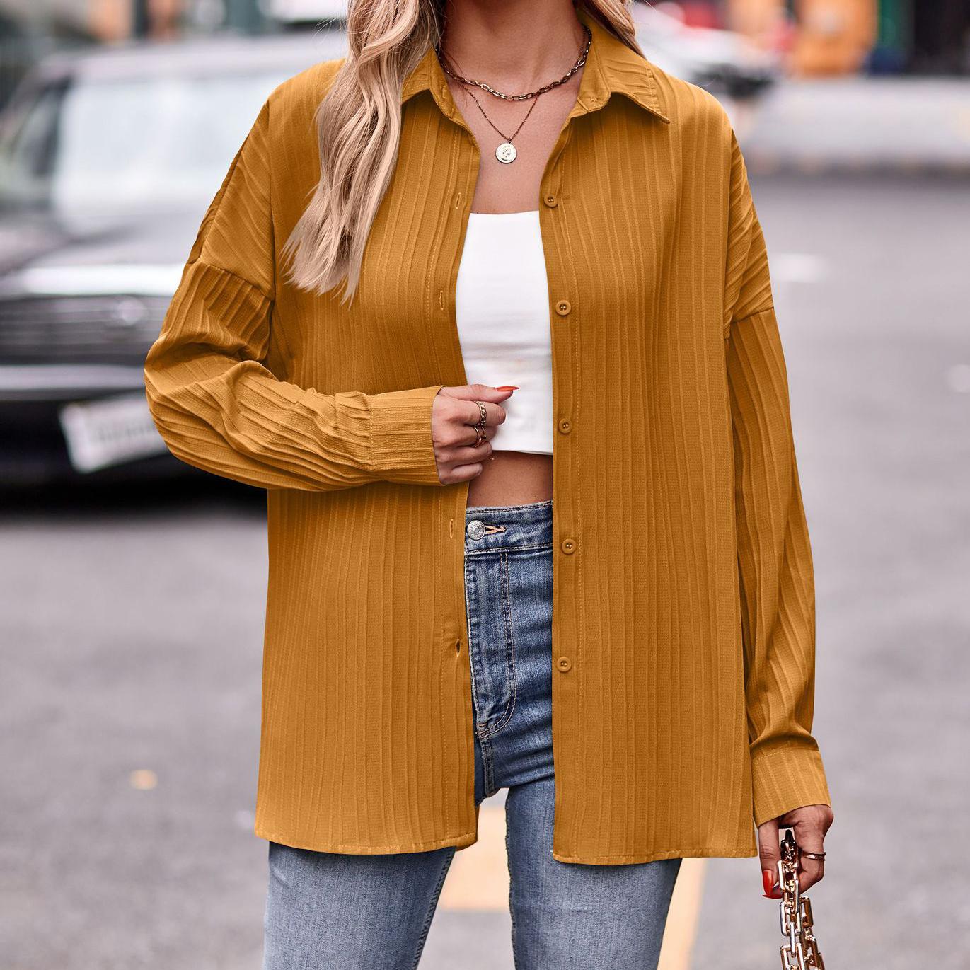 Женская мода, осенне-зимние модели, повседневная жаккардовая свободная рубашка с длинными рукавами и двойными линиями, однотонная рубашка S жёлтый
Женская мода, осенне-зимние модели, повседневная жаккардовая свободная рубашка с длинными рукавами и двойными линиями, однотонная рубашка S жёлтый