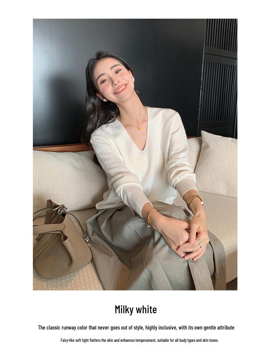 Женский кашемировый свитер с V-образным вырезом - Бесшовный, Свободный крой, Однотонный, Универсальный пуловер для осени и зимы. Large
Женский кашемировый свитер с V-образным вырезом - Бесшовный, Свободный крой, Однотонный, Универсальный пуловер для осени и зимы. Large