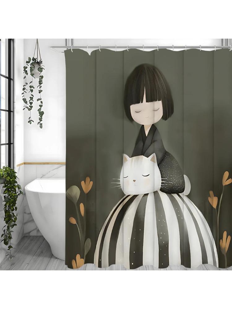 Girls Cartoon Shower Curtain With Cat, Yellow Flowers, Green Background, Women Quiet Bathroom Shower Curtain With Hooks, Waterpr W60H190(CM)-1 Pcs
Girls Cartoon Shower Curtain With Cat, Yellow Flowers, Green Background, Women Quiet Bathroom Shower Curtain With Hooks, Waterpr W60H190(CM)-1 Pcs