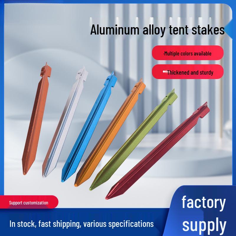 Colored Triangular Aluminum Tent Stakes for Camping and Tarp Accessories
Colored Triangular Aluminum Tent Stakes for Camping and Tarp Accessories
