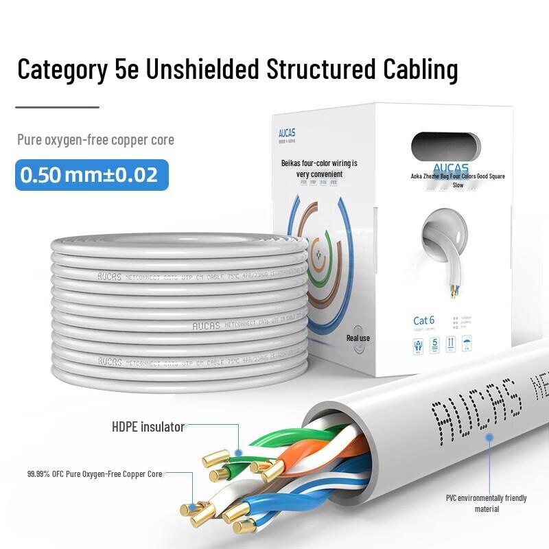 AUCAS Cat5e Pure Copper Unshielded Gigabit Ethernet Cable
AUCAS Cat5e Pure Copper Unshielded Gigabit Ethernet Cable