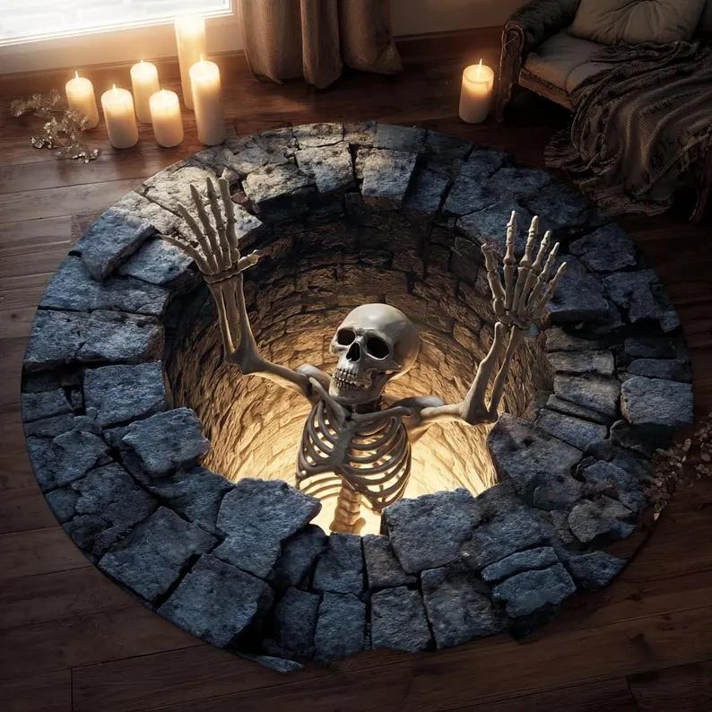 Skeleton Illusion Round Rug Spooky Optical Floor Carpet Fun Gothic Home Decor Gift for Living Room Horror Door Mat Rug 120x120cm
Skeleton Illusion Round Rug Spooky Optical Floor Carpet Fun Gothic Home Decor Gift for Living Room Horror Door Mat Rug 120x120cm