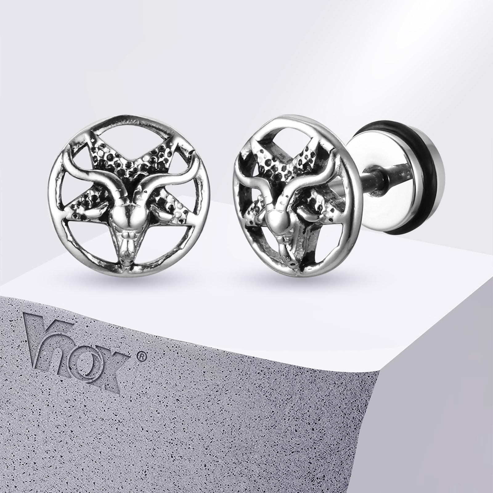 Vnox Gothic Devil Satanic Goat Satan Stud Earrings for Men Boys, Vintage Stainless Steel Star Demon Baphomet Earrings Jewelry
Vnox Gothic Devil Satanic Goat Satan Stud Earrings for Men Boys, Vintage Stainless Steel Star Demon Baphomet Earrings Jewelry