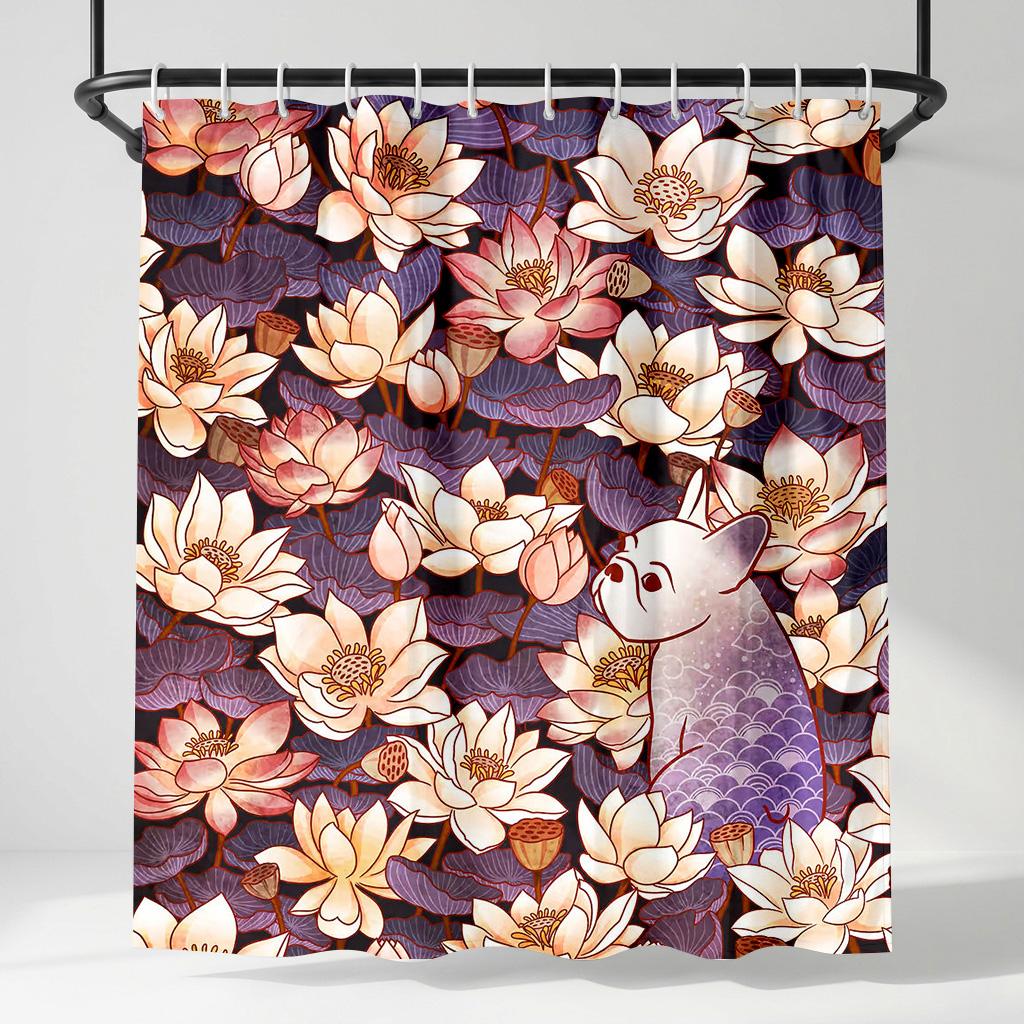 Japanese Lotus & French Bulldog Shower Curtain, Oriental Zen Floral Pattern, Cute Dog Aesthetic Fabric Bathroom Decor W60H190(CM)-1 Pcs
Japanese Lotus & French Bulldog Shower Curtain, Oriental Zen Floral Pattern, Cute Dog Aesthetic Fabric Bathroom Decor W60H190(CM)-1 Pcs