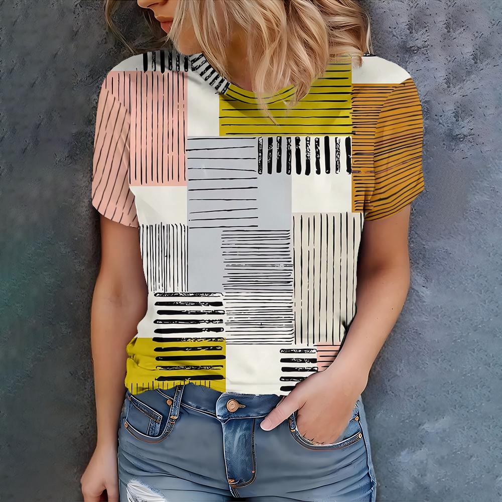 Women s Fashion Splicing Stripe T-shirt - Multi Color Abstract Geometric Round Neck Top - New Summer Collection in 2025 S
Women s Fashion Splicing Stripe T-shirt - Multi Color Abstract Geometric Round Neck Top - New Summer Collection in 2025 S