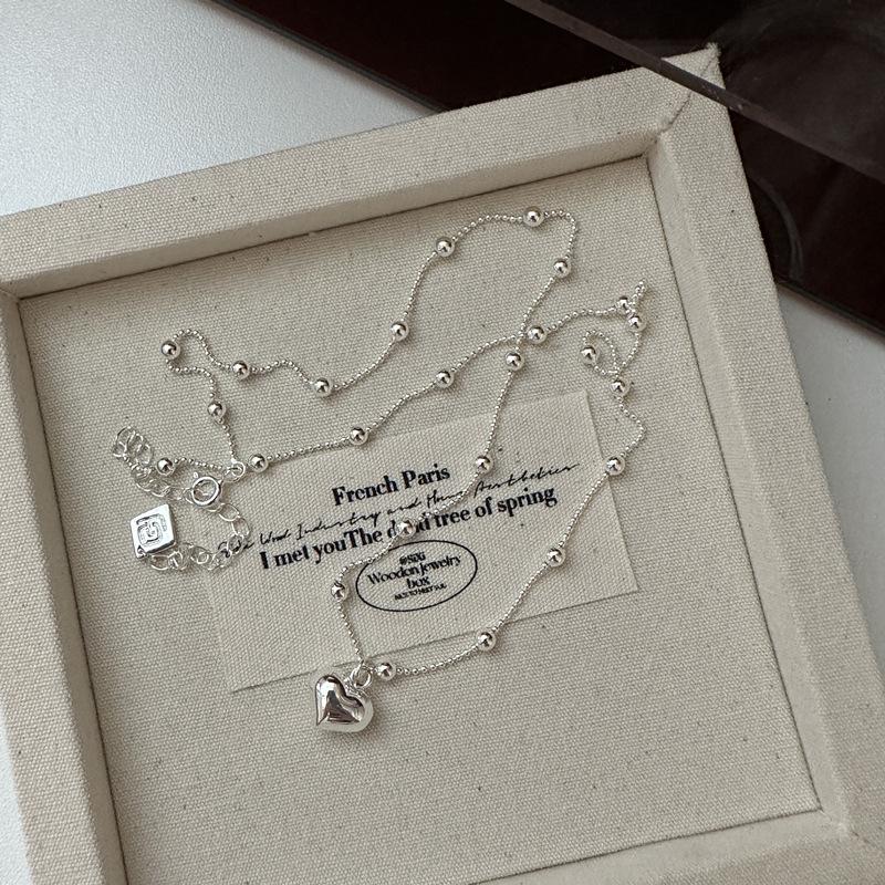 S925 Sterling Silver Day Love Necklace Sweet Cool Girl Wear Accessories Cute Heart Bead Collarbone Chain 925 silver
S925 Sterling Silver Day Love Necklace Sweet Cool Girl Wear Accessories Cute Heart Bead Collarbone Chain 925 silver