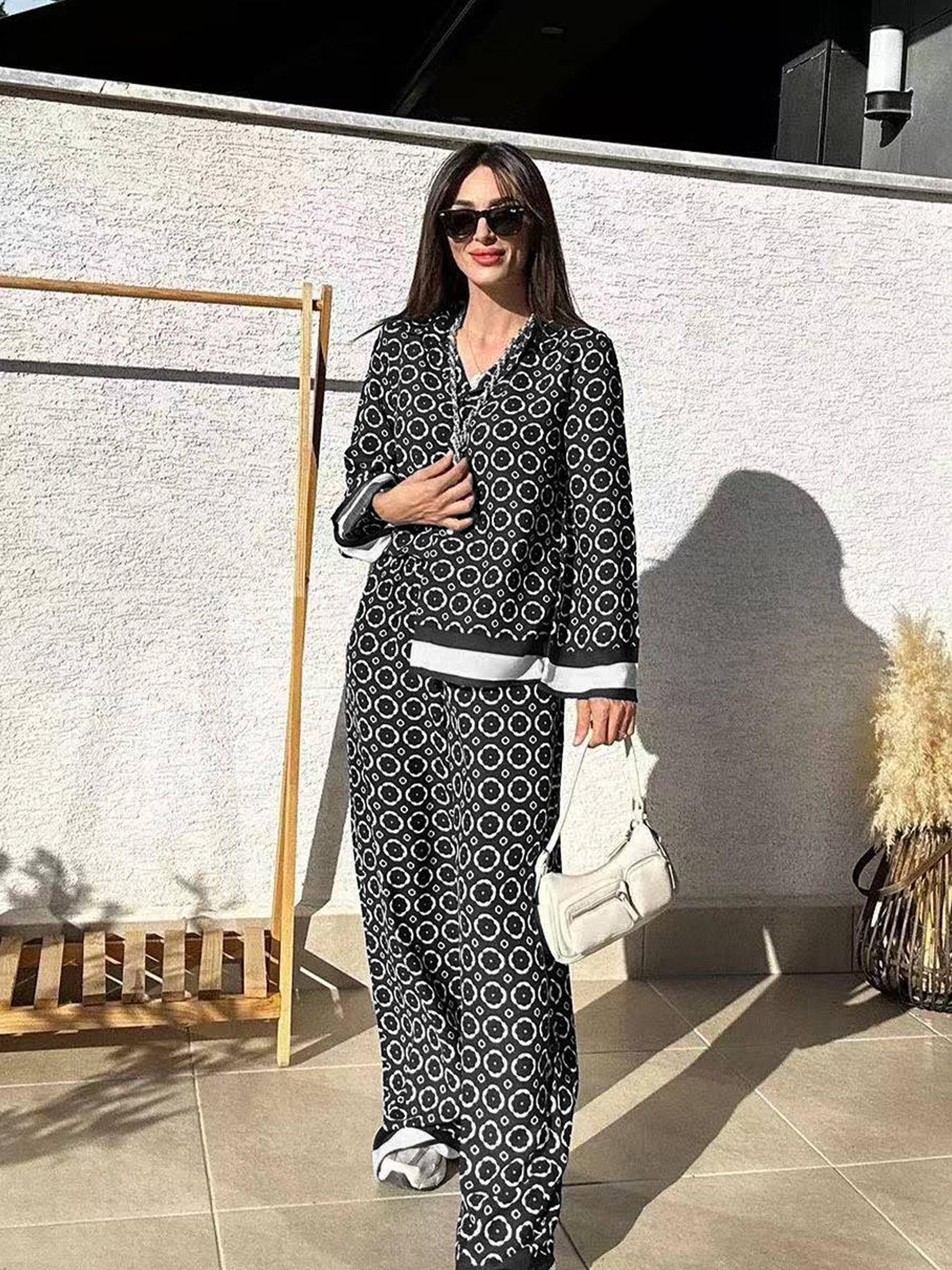 Cross-Border Fashion: Women s Print Long Sleeve Shirt & High Waist Pants Set M чорний
Cross-Border Fashion: Women s Print Long Sleeve Shirt & High Waist Pants Set M чорний