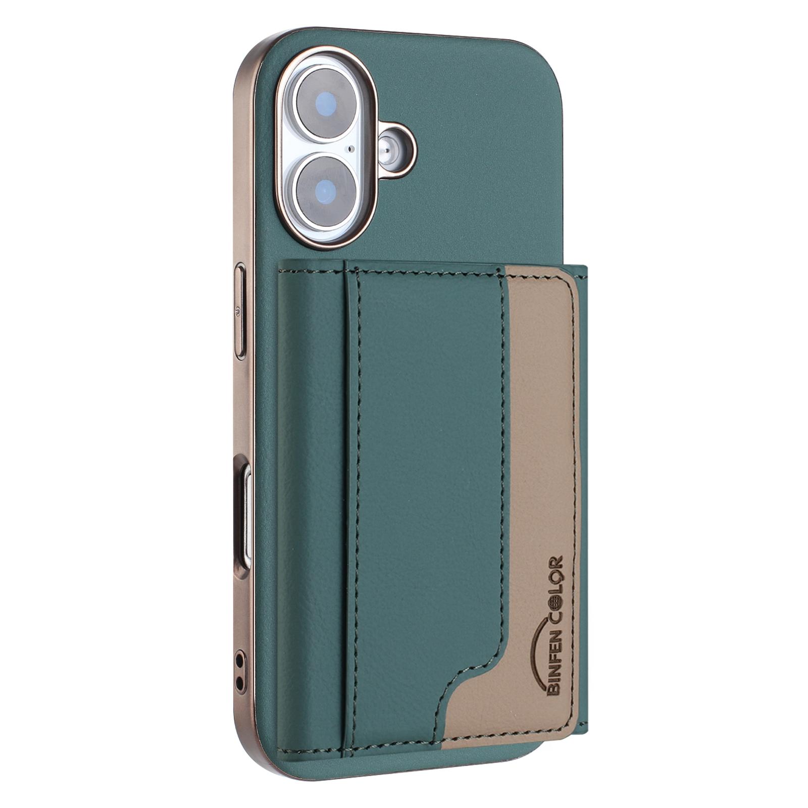 For iPhone 16 Plus Case BINFEN COLOR BF37 Color Splicing Magnetic Card Holder Leather Back Cover Green
For iPhone 16 Plus Case BINFEN COLOR BF37 Color Splicing Magnetic Card Holder Leather Back Cover Green