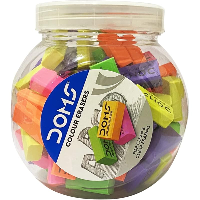 DOMS Non-Toxic Multicoloured Erasers | Jar Pack, 100 Pieces | for Clean & Clear Erasing Pack Of 1
DOMS Non-Toxic Multicoloured Erasers | Jar Pack, 100 Pieces | for Clean & Clear Erasing Pack Of 1