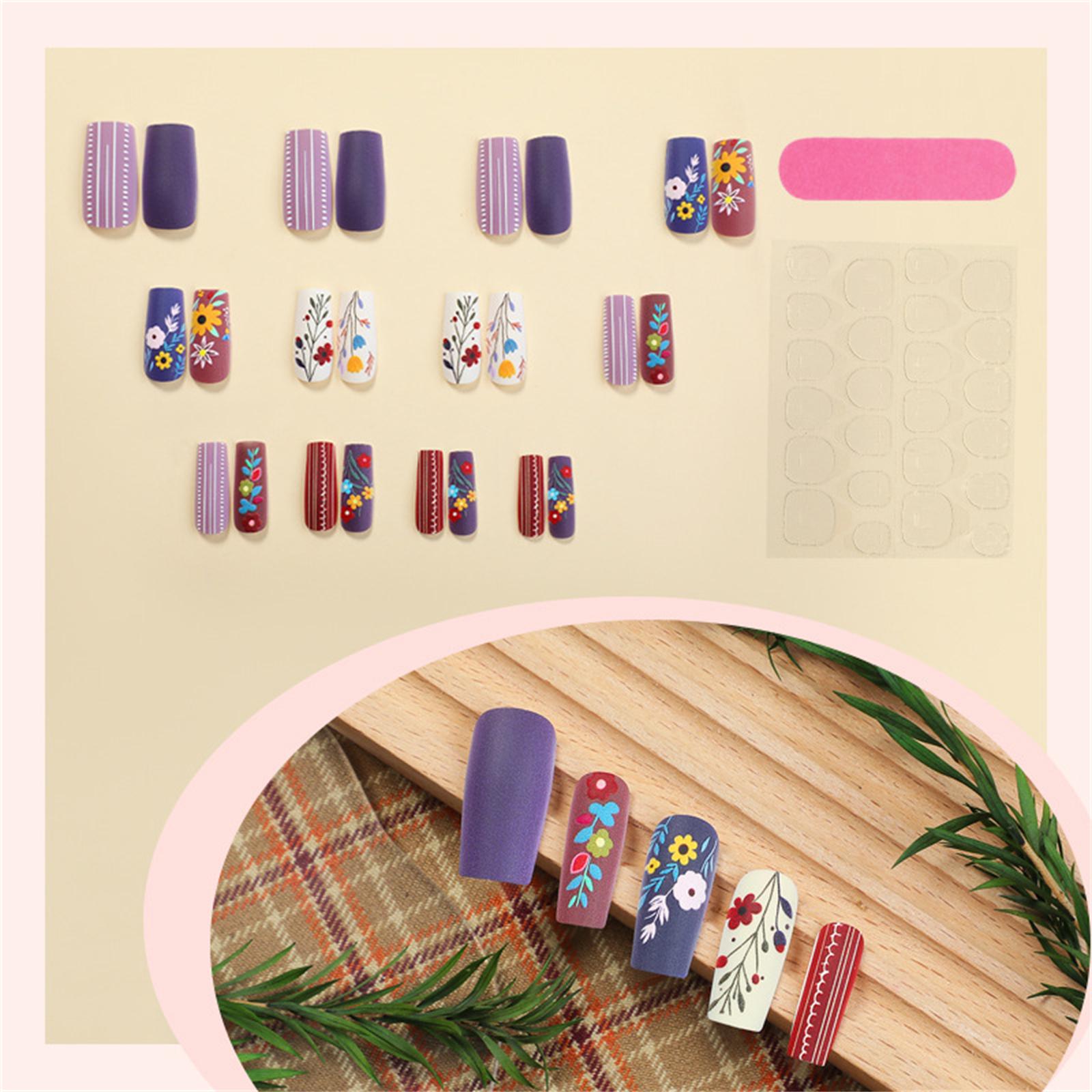 24 Pcs Coffin Press on Nail Matte Finish with Colorful Flower Designs and White Stripe False Nail for Women and Girls
24 Pcs Coffin Press on Nail Matte Finish with Colorful Flower Designs and White Stripe False Nail for Women and Girls