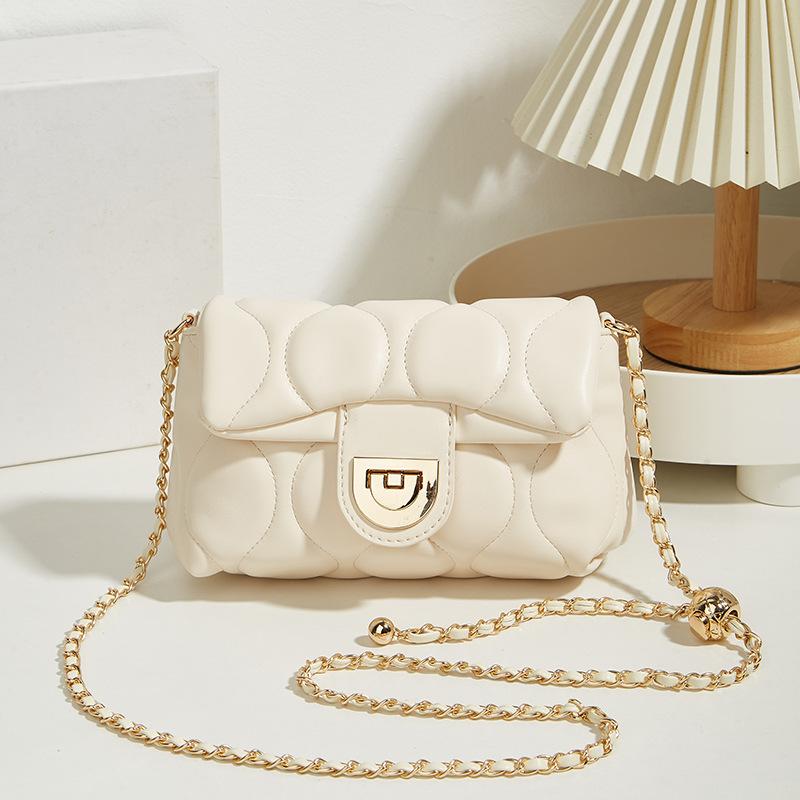 Стильная и простая новая женская сумка вышивка нить клетка маленькая квадратная сумка однотонная маленькая золотая шариковая цепочка сумка под мышкой женская сумка мессенджер белый