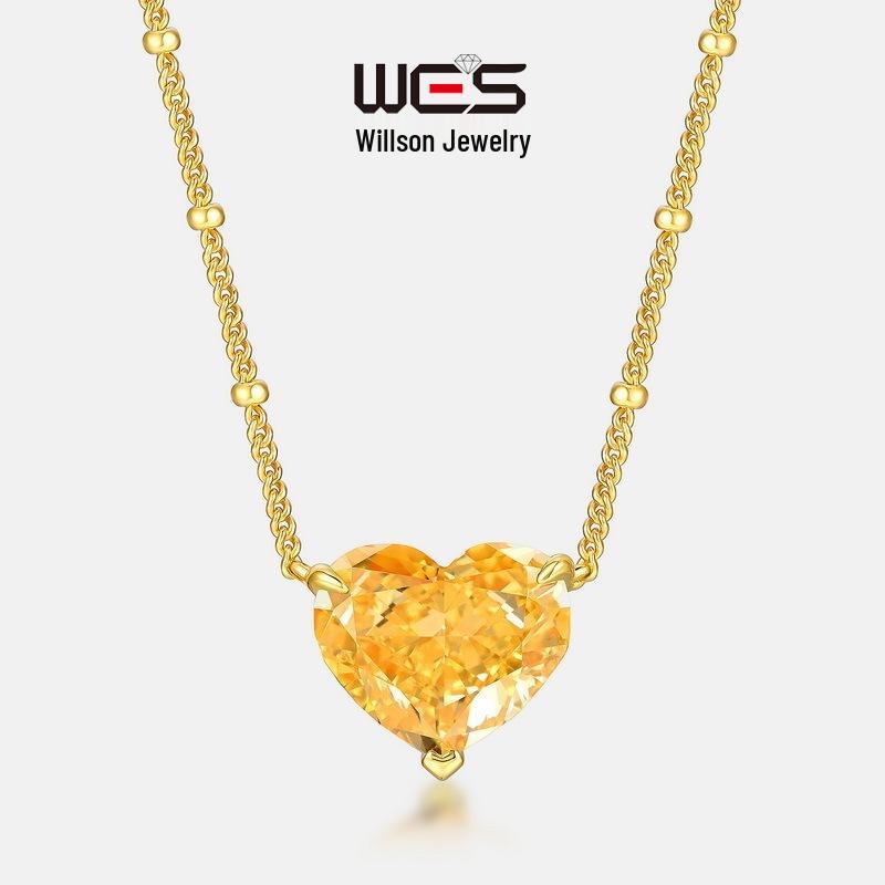 Yellow High-Carbon Diamond Heart Necklace in S925 Sterling Silver, Rhodium-Plated S925 Silver
Yellow High-Carbon Diamond Heart Necklace in S925 Sterling Silver, Rhodium-Plated S925 Silver