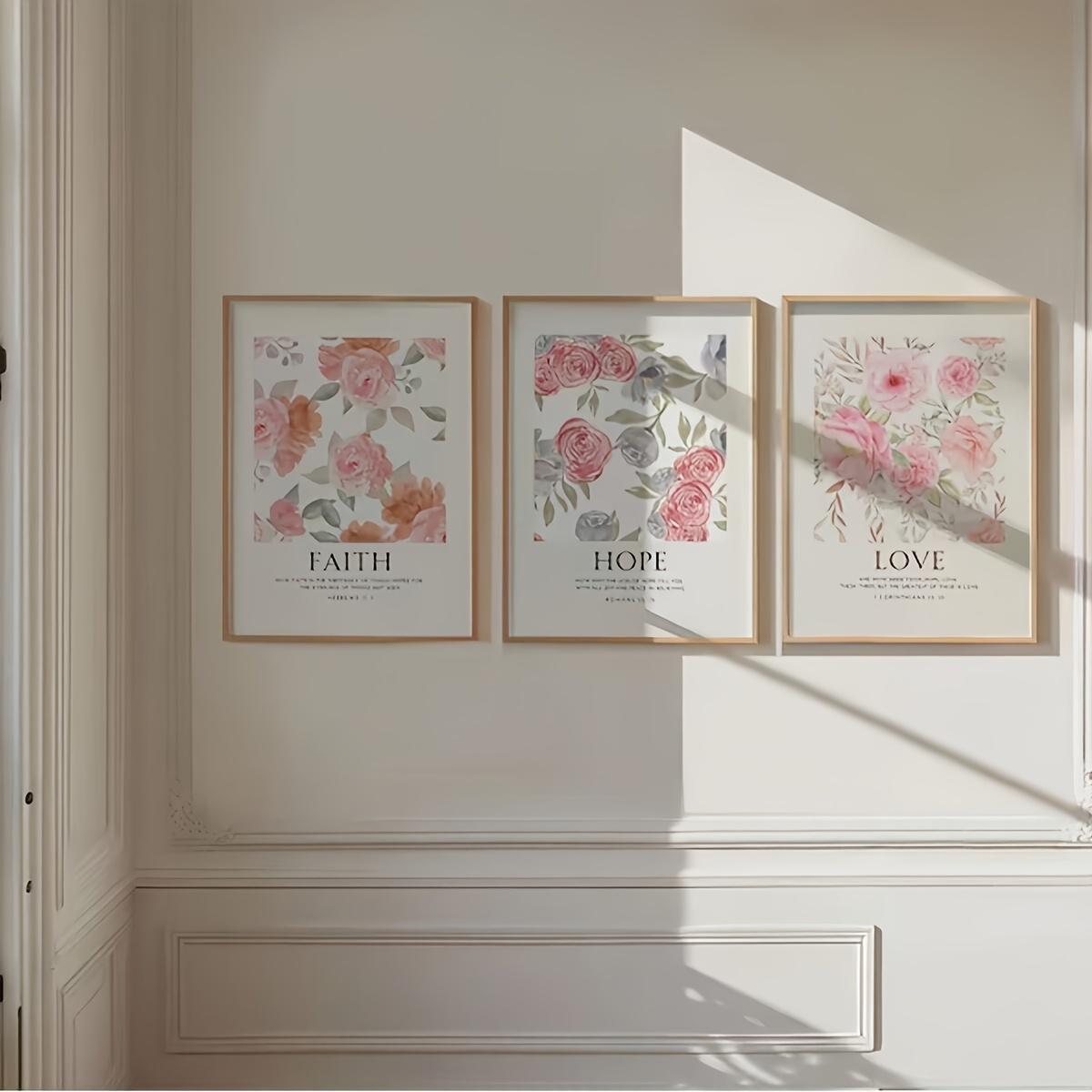 Three piece set of faith, hope, and love murals, pink Bible print for girls, Christian floral mural, 2D flat poster, frameless, 20x30cm-3pcs
Three piece set of faith, hope, and love murals, pink Bible print for girls, Christian floral mural, 2D flat poster, frameless, 20x30cm-3pcs
