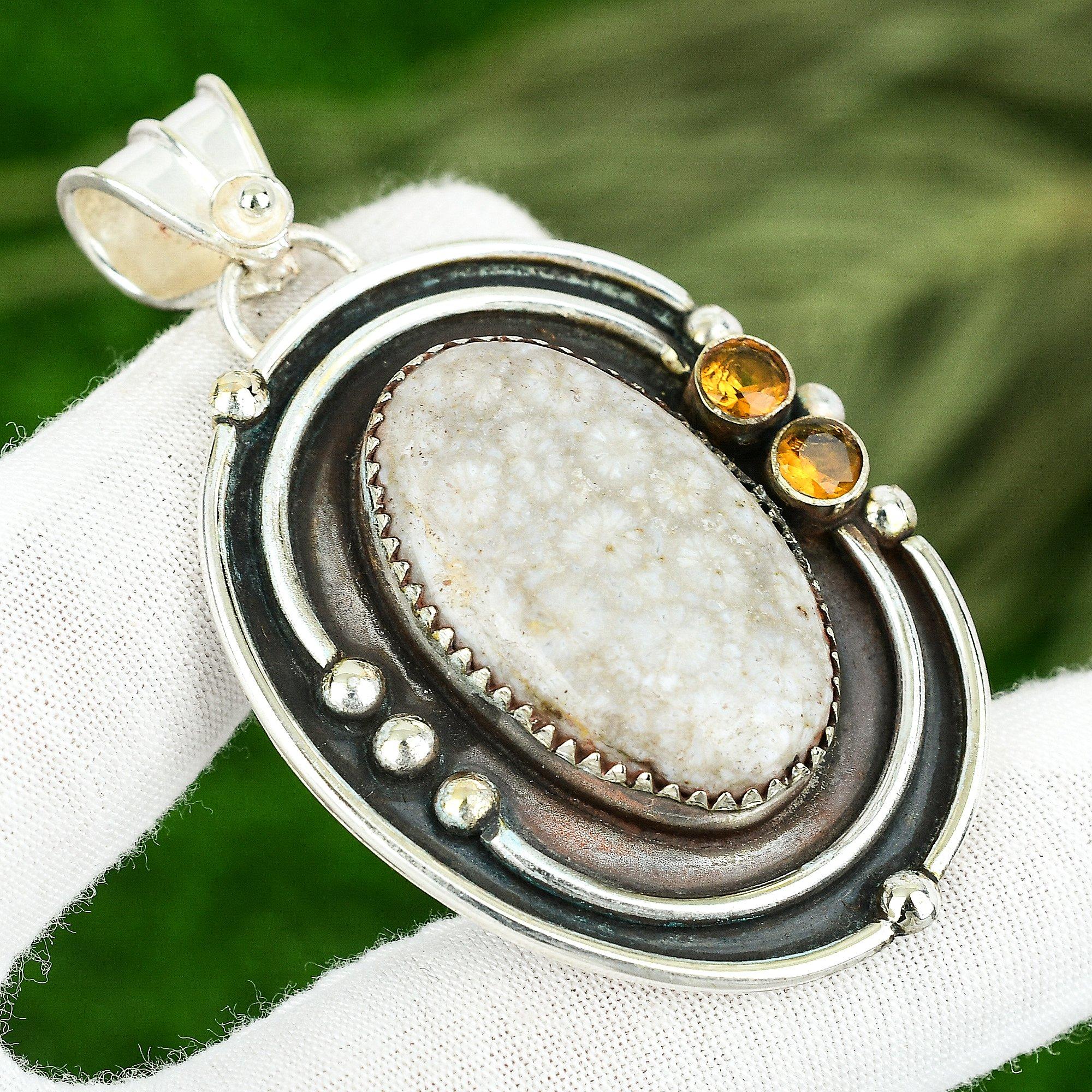 Sisters Day Sale Sterling Silver Fossil Coral Gemstone Citrine Pendant Jewelry
Sisters Day Sale Sterling Silver Fossil Coral Gemstone Citrine Pendant Jewelry