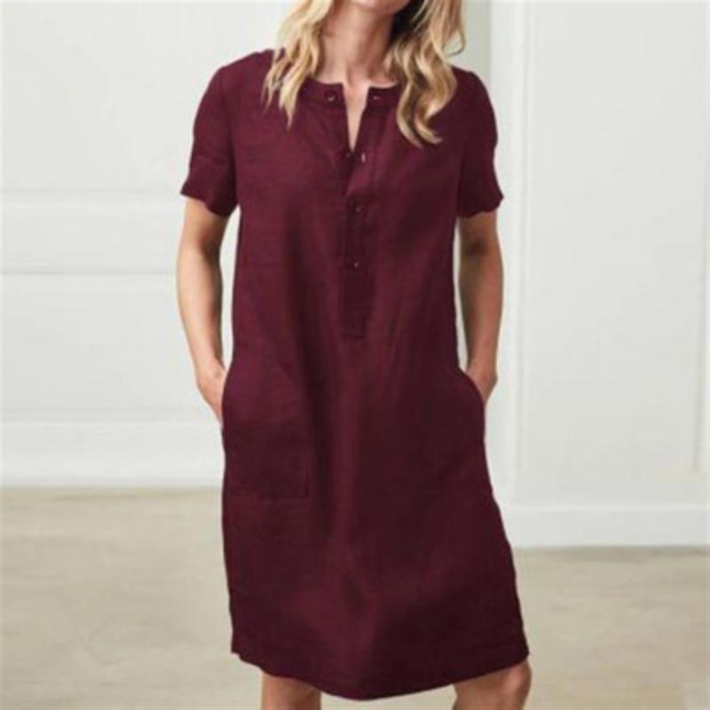 Women s Summer Cotton Linen Midi Dress, Loose V Neck Button Front Short Sleeve Casual Dress with Pockets S кларет
Women s Summer Cotton Linen Midi Dress, Loose V Neck Button Front Short Sleeve Casual Dress with Pockets S кларет