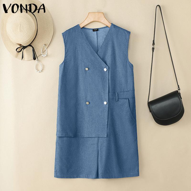 VONDA Women Sleeveless Side Buttons Patchwork Casual Mini Jumpsuits Rompers 2XL темно-синього кольору
VONDA Women Sleeveless Side Buttons Patchwork Casual Mini Jumpsuits Rompers 2XL темно-синього кольору
