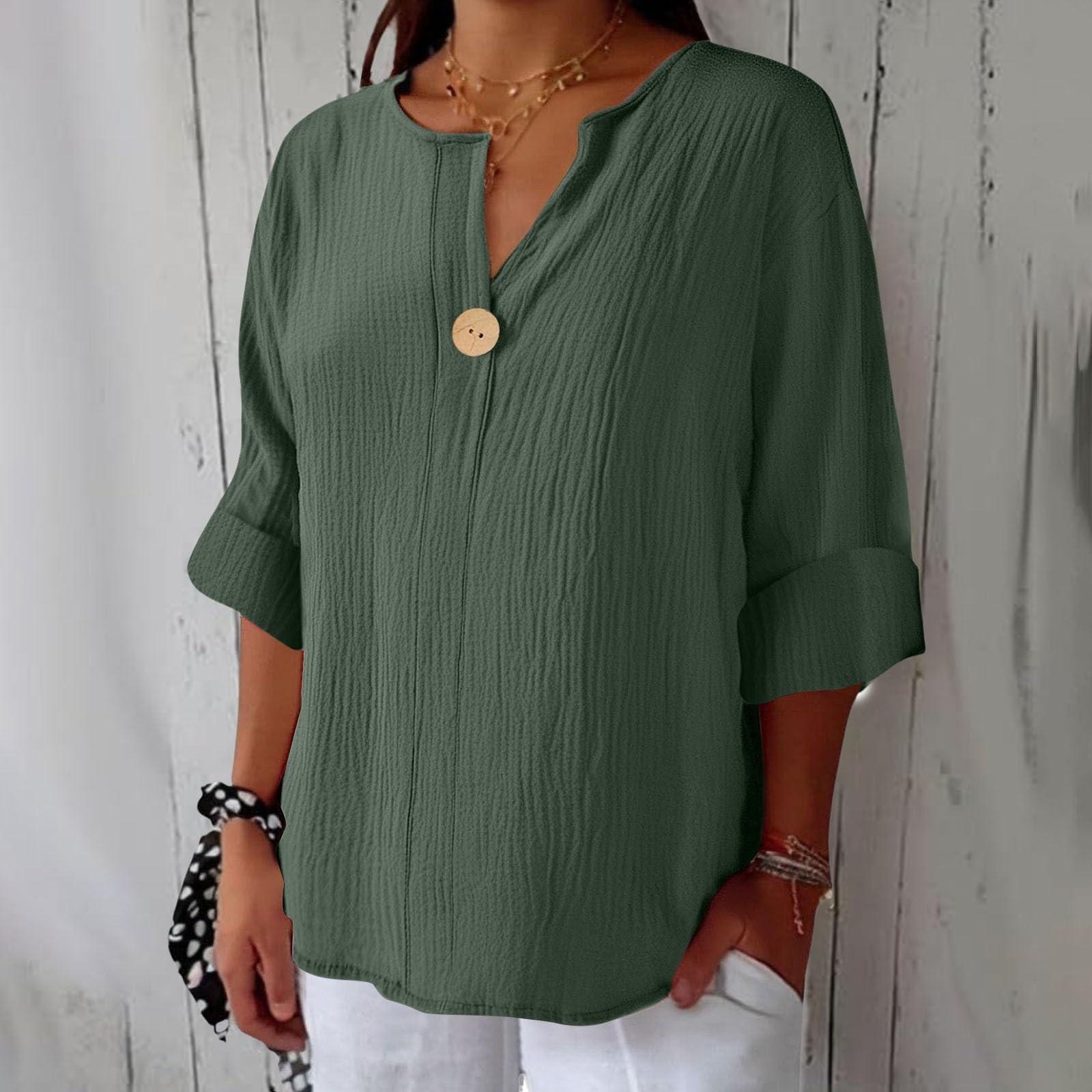 Женские летние топы с рукавом 3/4, хлопковые рубашки, больших размеров, свободного кроя, блузки на пуговицах с V-образным вырезом S
Женские летние топы с рукавом 3/4, хлопковые рубашки, больших размеров, свободного кроя, блузки на пуговицах с V-образным вырезом S