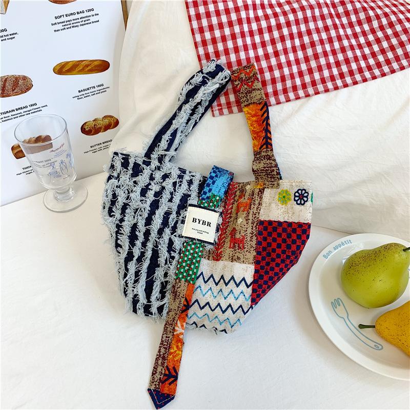 Нишевая контрастная цветная сумка-ведро женская новая легкая универсальная тканевая сумка для поездок на работу маленькая сумка темно-синий