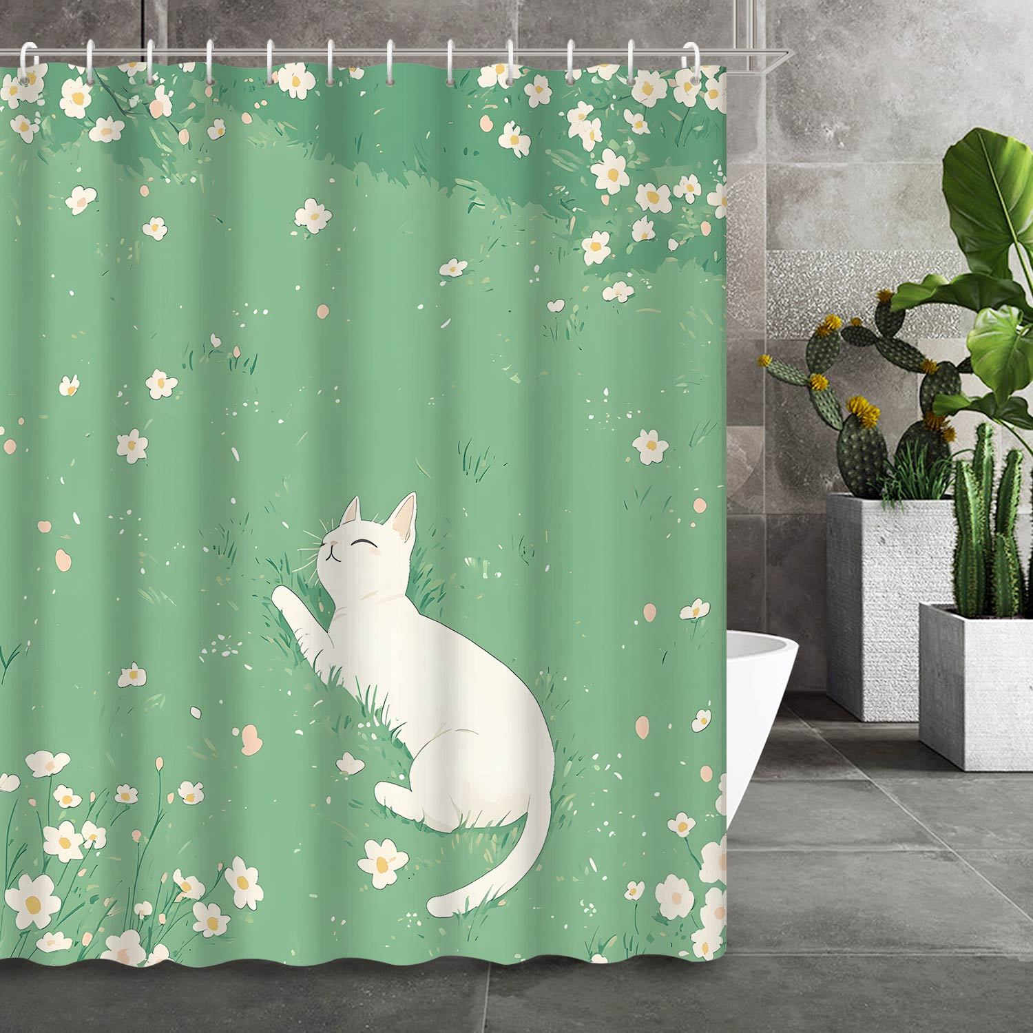 Cute White Cat In Floral Garden Waterproof Shower Curtain For Modern Bathroom Decor, Stylish And Durable, Perfect For Home Use W60H190(CM)-1 Pcs
Cute White Cat In Floral Garden Waterproof Shower Curtain For Modern Bathroom Decor, Stylish And Durable, Perfect For Home Use W60H190(CM)-1 Pcs