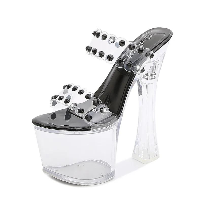 Fashion 17cm New Sexy Design Personality Heel Slippers Ladies Slippers Clear PVC Transparent Casual Square High Heel Platform Slippers 34 чёрный
Fashion 17cm New Sexy Design Personality Heel Slippers Ladies Slippers Clear PVC Transparent Casual Square High Heel Platform Slippers 34 чёрный